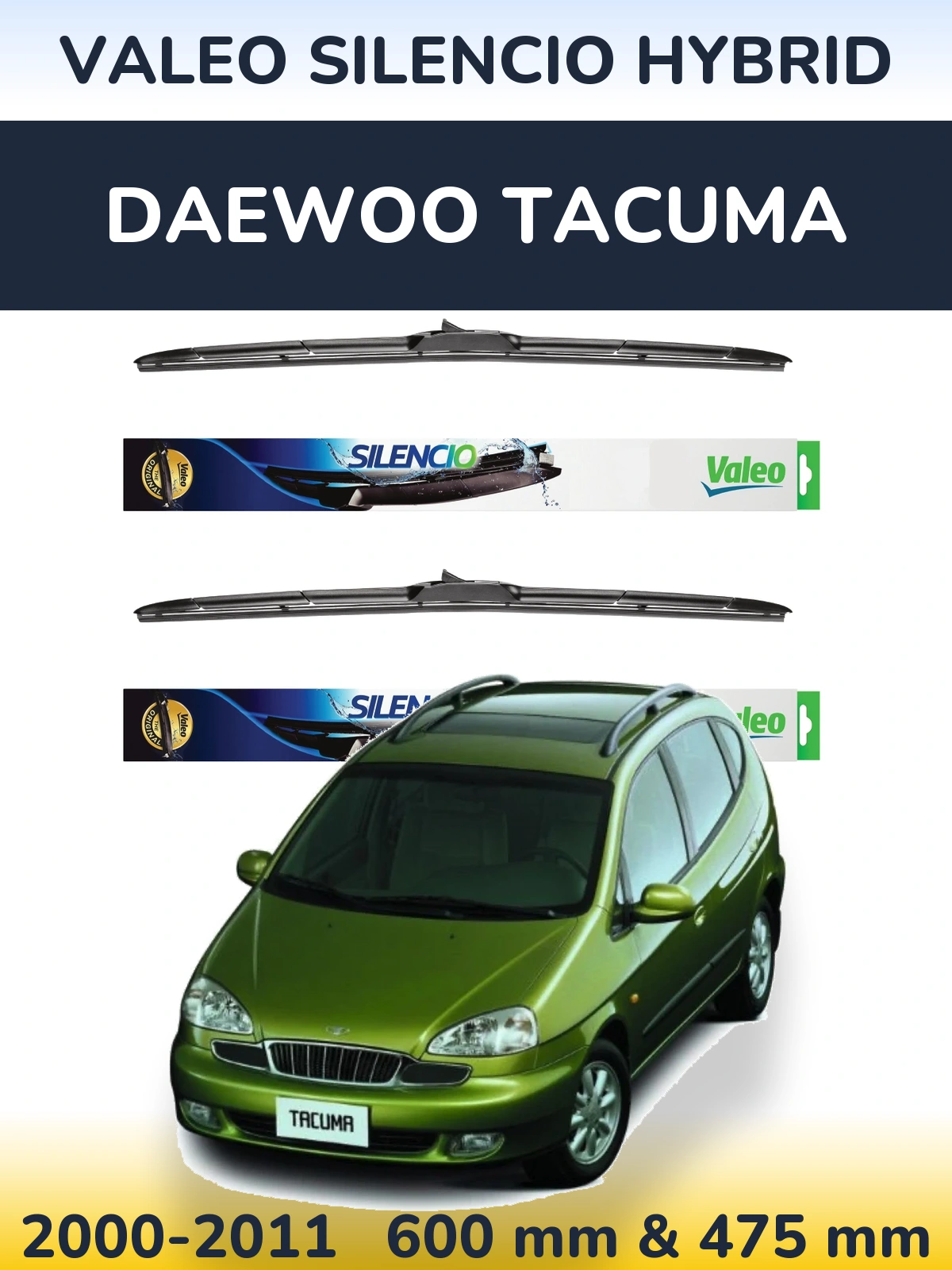 Комплект передних дворников Valeo Silencio Hybrid 600 & 475 мм для Daewoo Tacuma 2000-2011