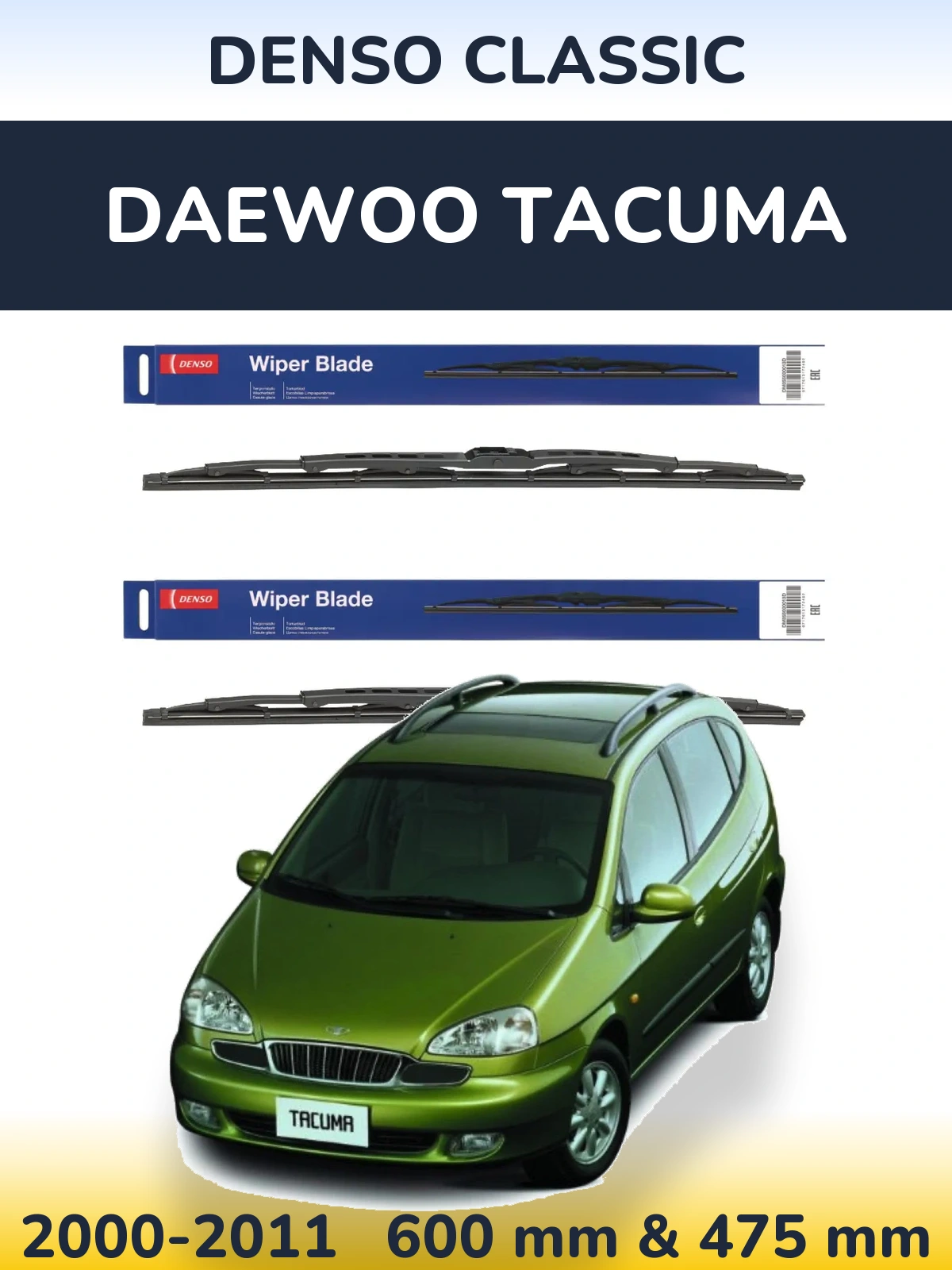 Komplet przednich wycieraczek Denso Classic 600 & 475 mm do Daewoo Tacuma 2000-2011