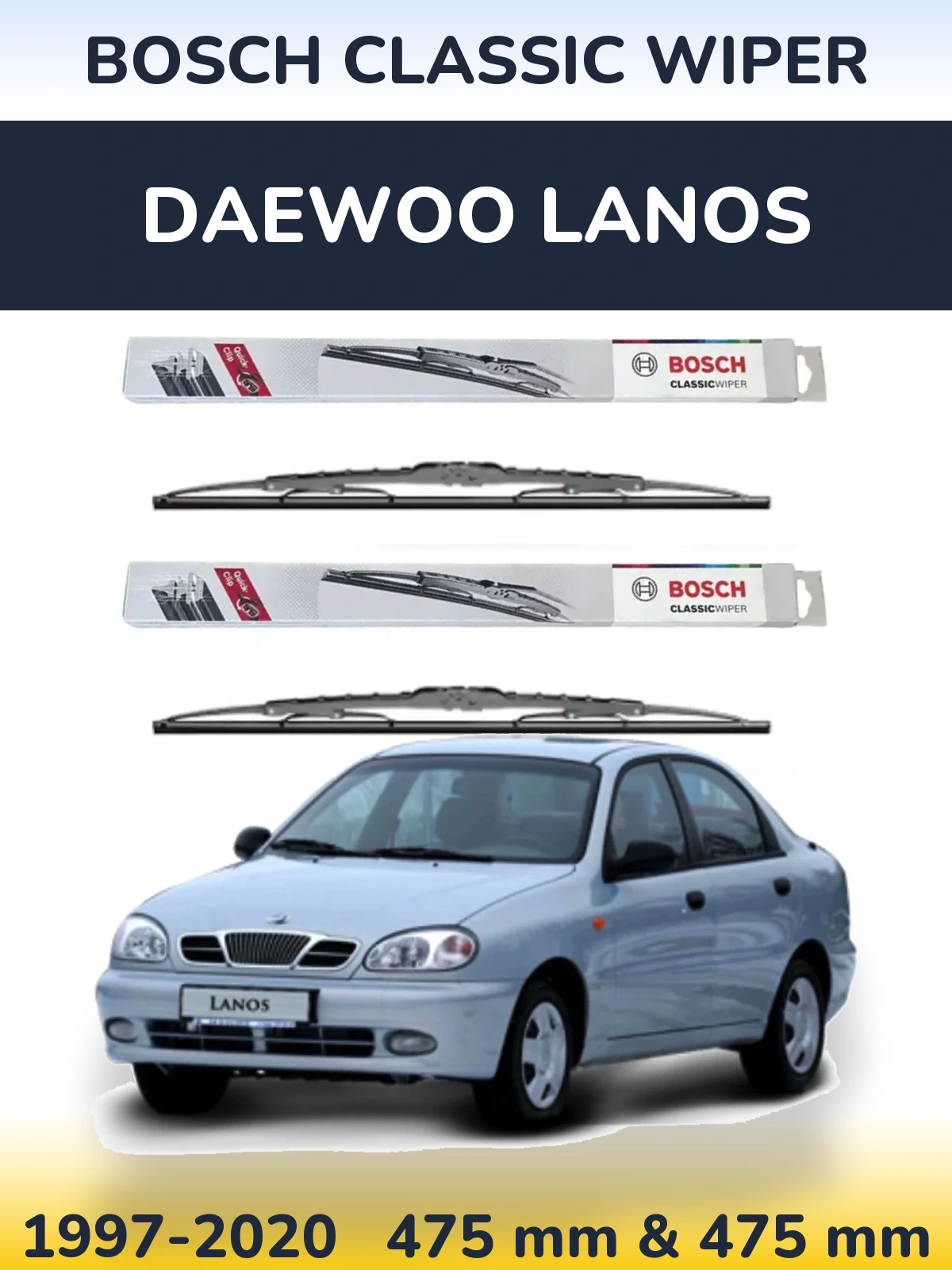 Komplet przednich wycieraczek BOSCH Classic Wiper 475 & 475 mm do Daewoo Lanos 1997-2020