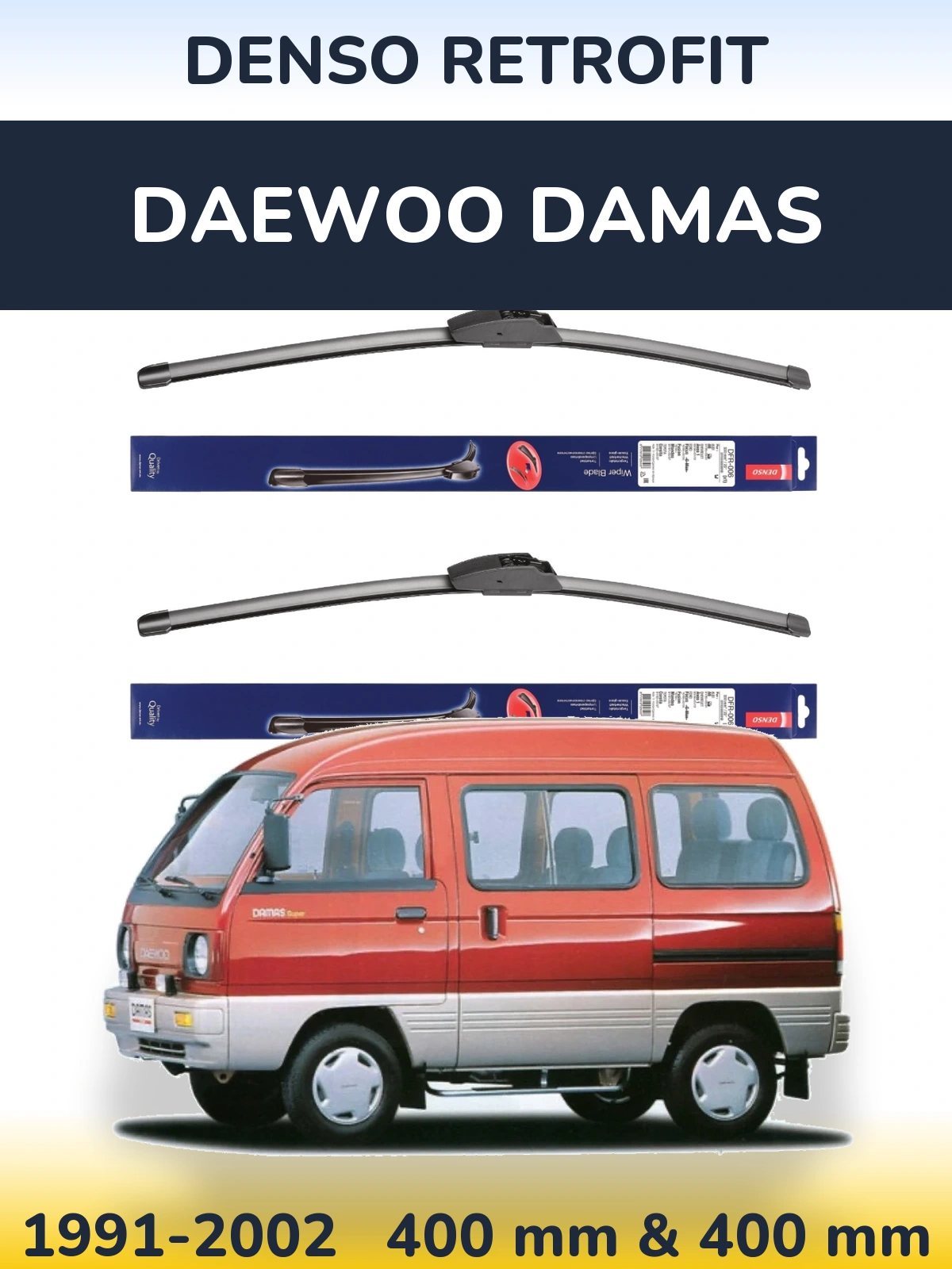 Komplet przednich wycieraczek Denso Retrofit 400 & 400 mm do Daewoo Damas 1991-2002