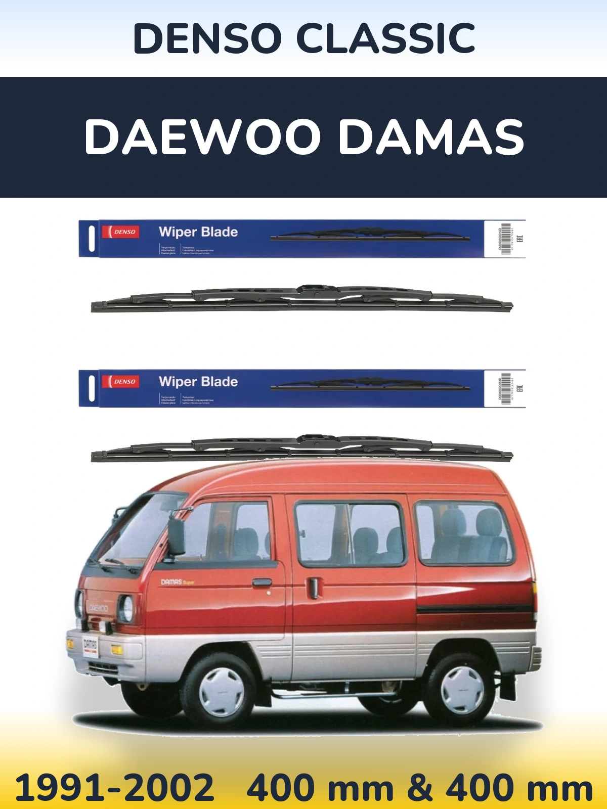 Komplet przednich wycieraczek Denso Classic 400 & 400 mm do Daewoo Damas 1991-2002
