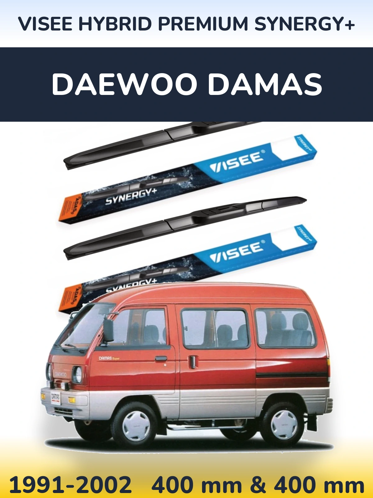 Komplet przednich wycieraczek VISEE HYBRID PREMIUM SYNERGY+ 400 & 400 mm do Daewoo Damas 1991-2002