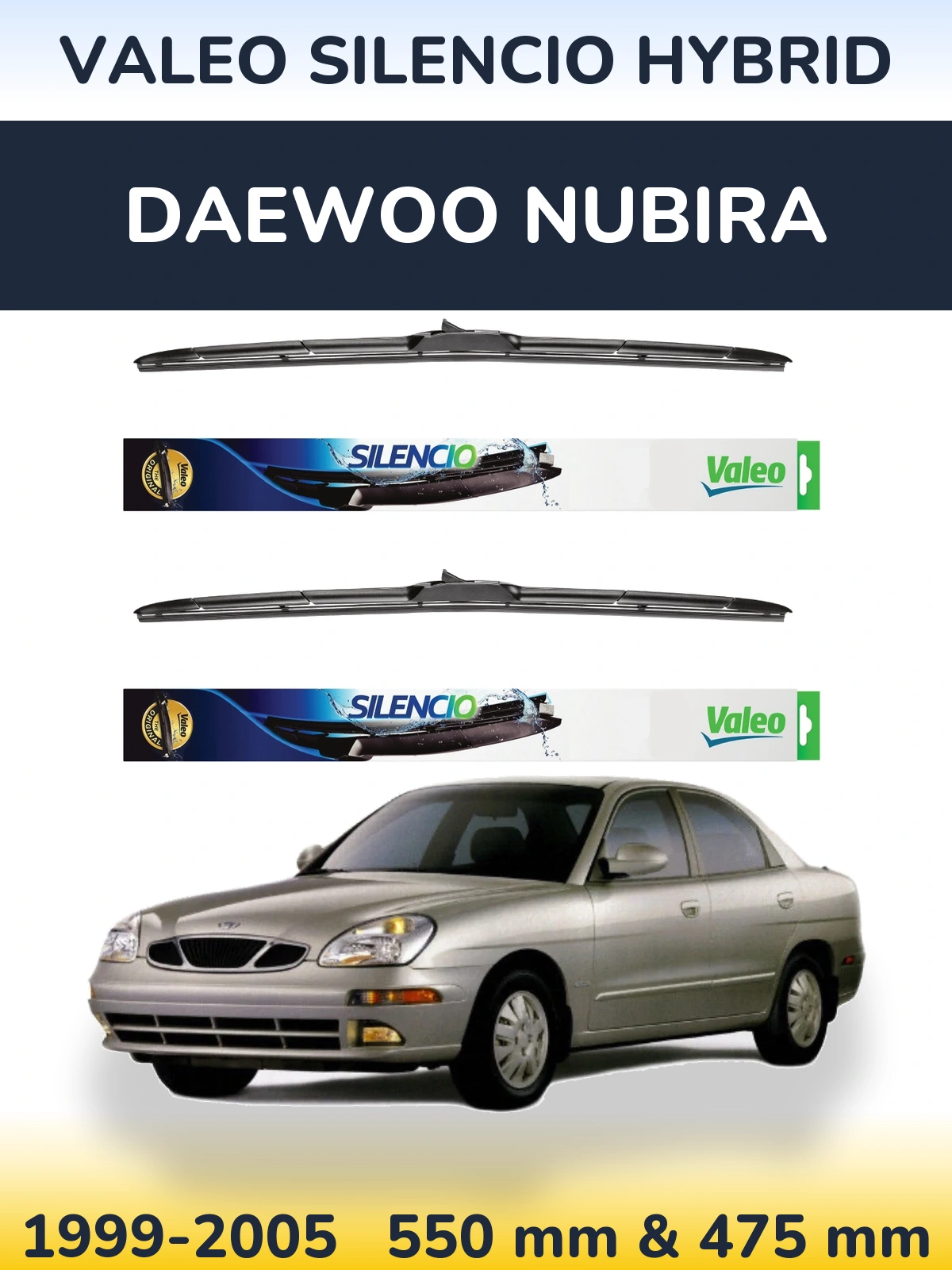 Комплект передних дворников Valeo Silencio Hybrid 550 & 475 мм для Daewoo Nubira 1999-2005