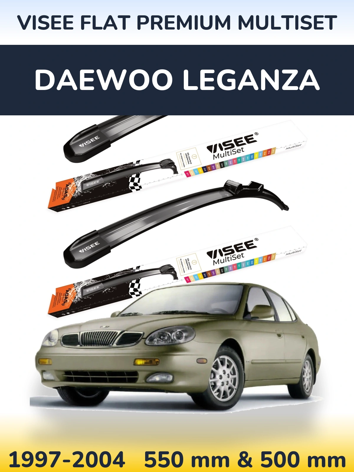 Komplet przednich wycieraczek VISEE FLAT PREMIUM MultiSet 550 & 500 mm do Daewoo Leganza 1997-2004