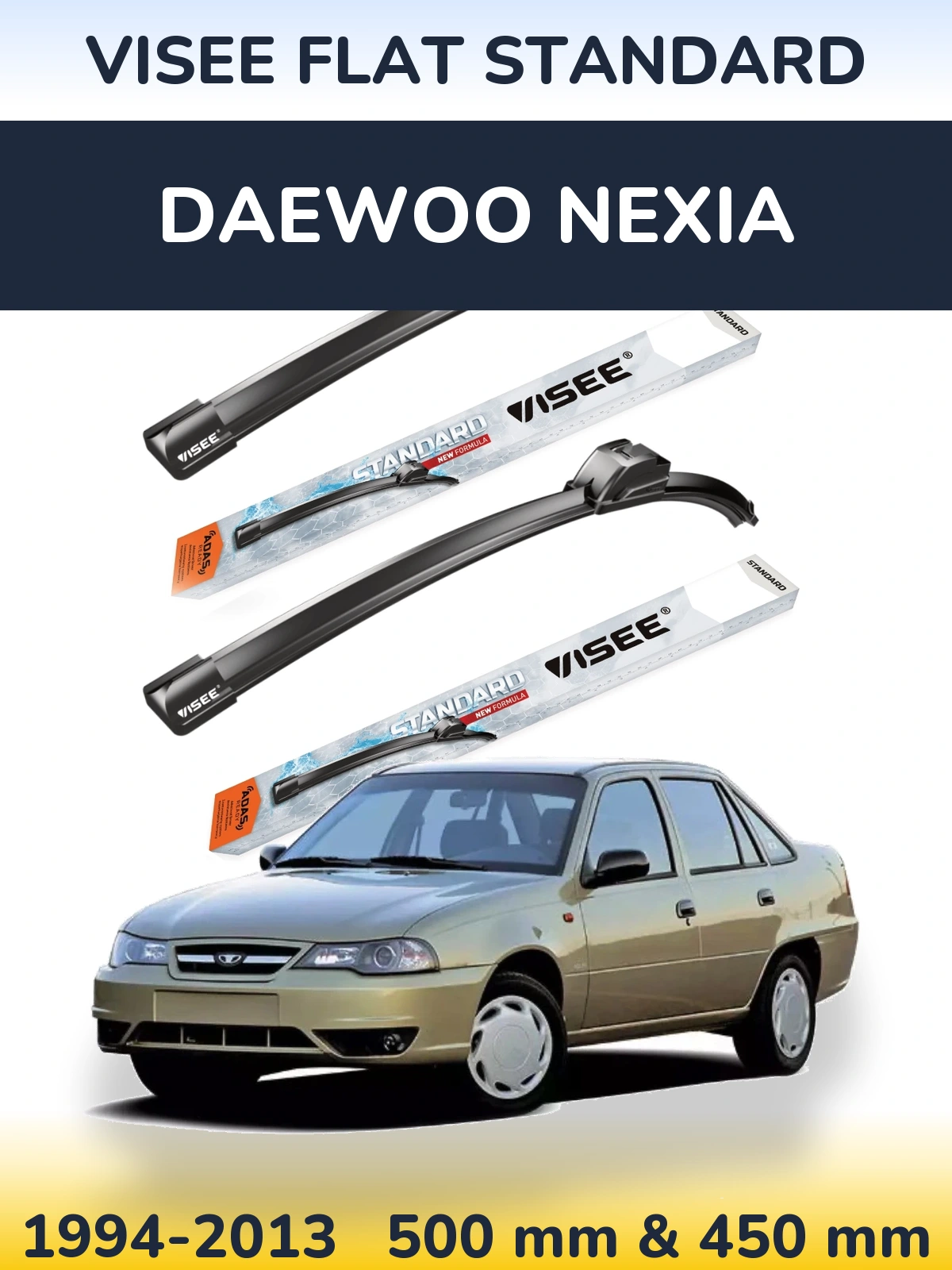 Комплект передних дворников VISEE FLAT STANDARD 500 & 450 мм для Daewoo Nexia 1994-2013