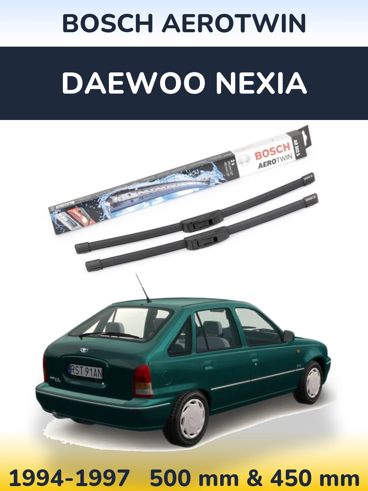 Komplet przednich wycieraczek BOSCH AeroTwin 500 & 450 mm do Daewoo Nexia 1994-1997