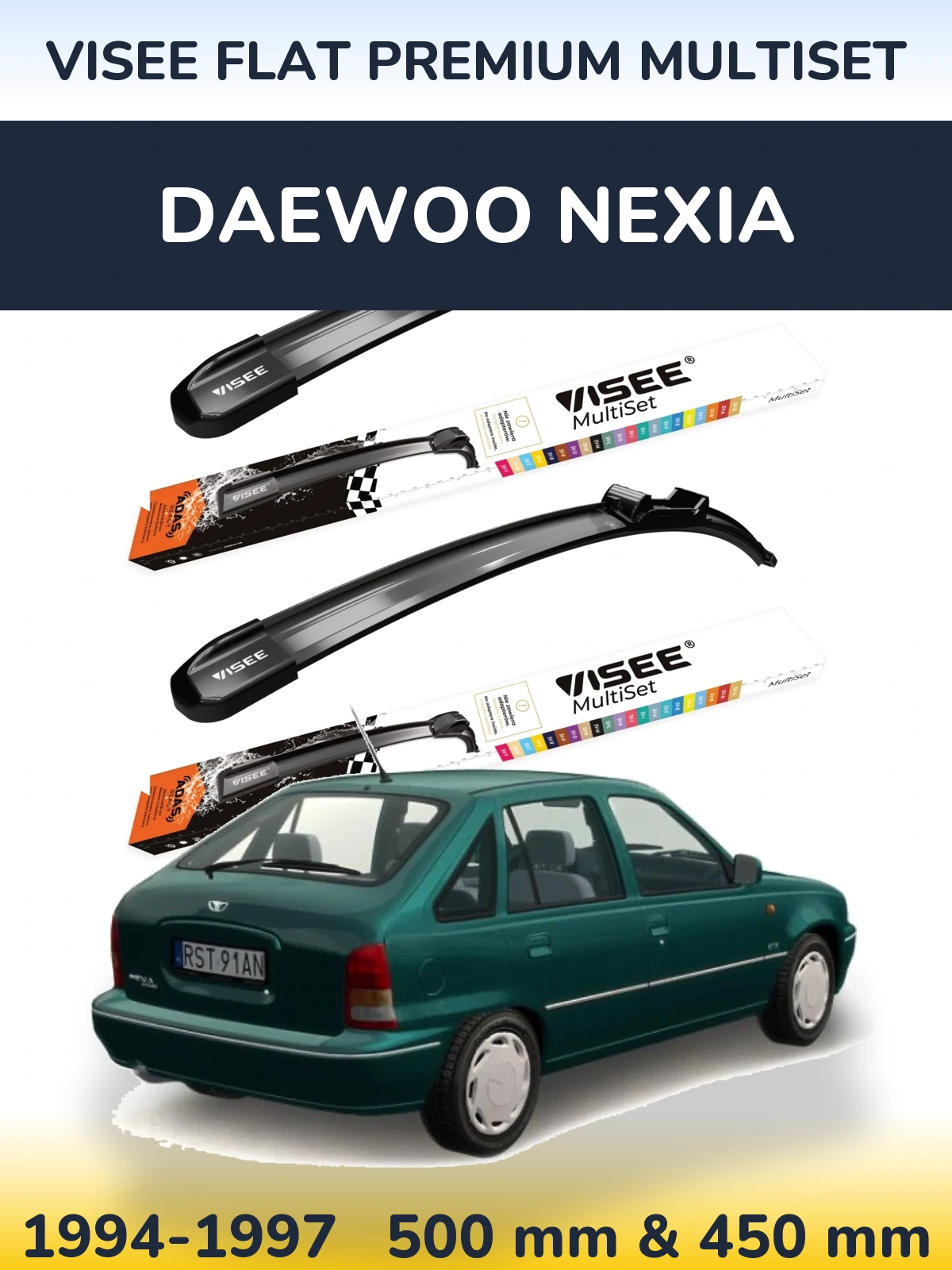 Komplet przednich wycieraczek VISEE FLAT PREMIUM MultiSet 500 & 450 mm do Daewoo Nexia 1994-1997