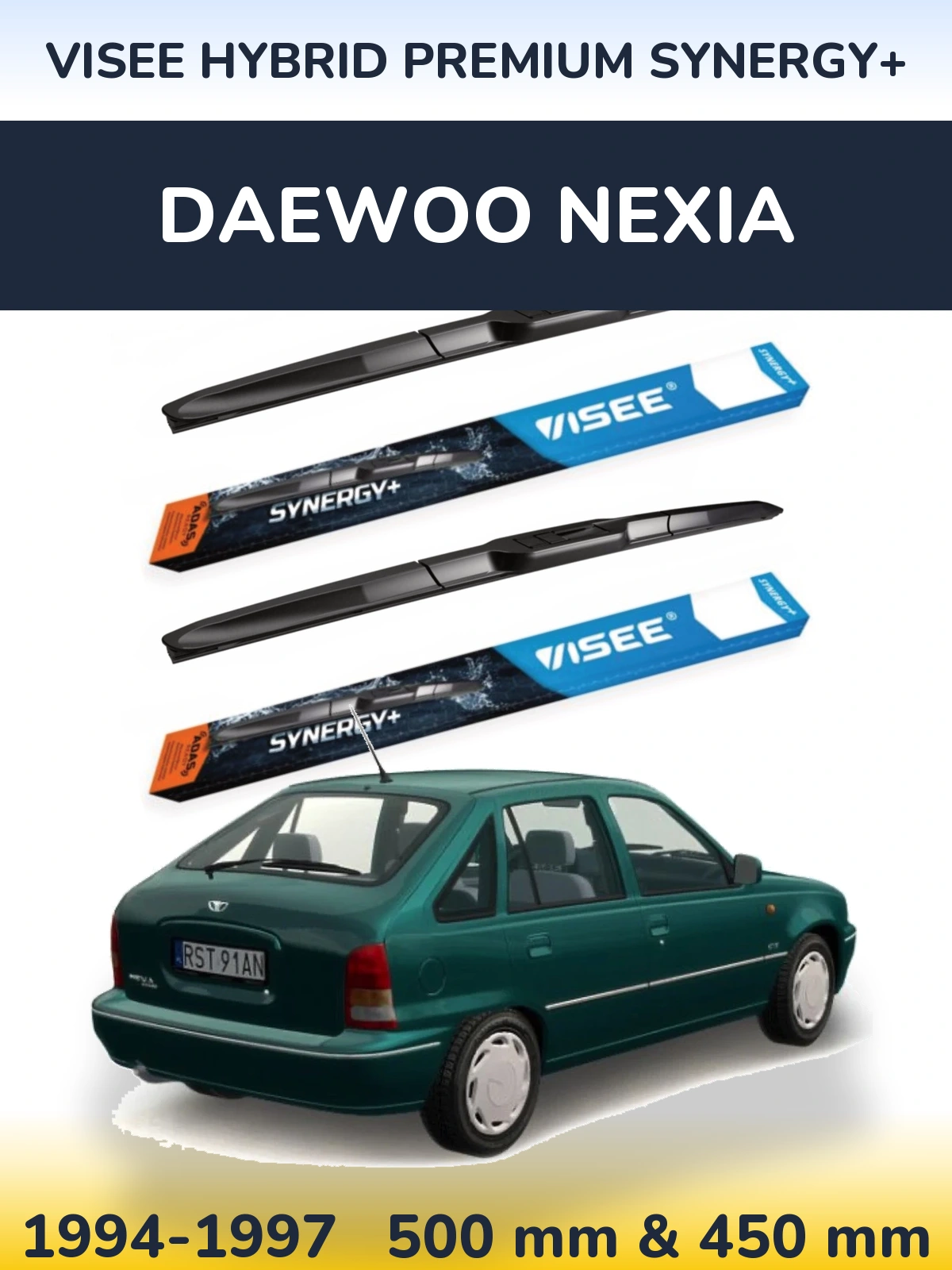 Комплект передніх щіток VISEE HYBRID PREMIUM SYNERGY+ 500 & 450 мм для Daewoo Nexia 1994-1997