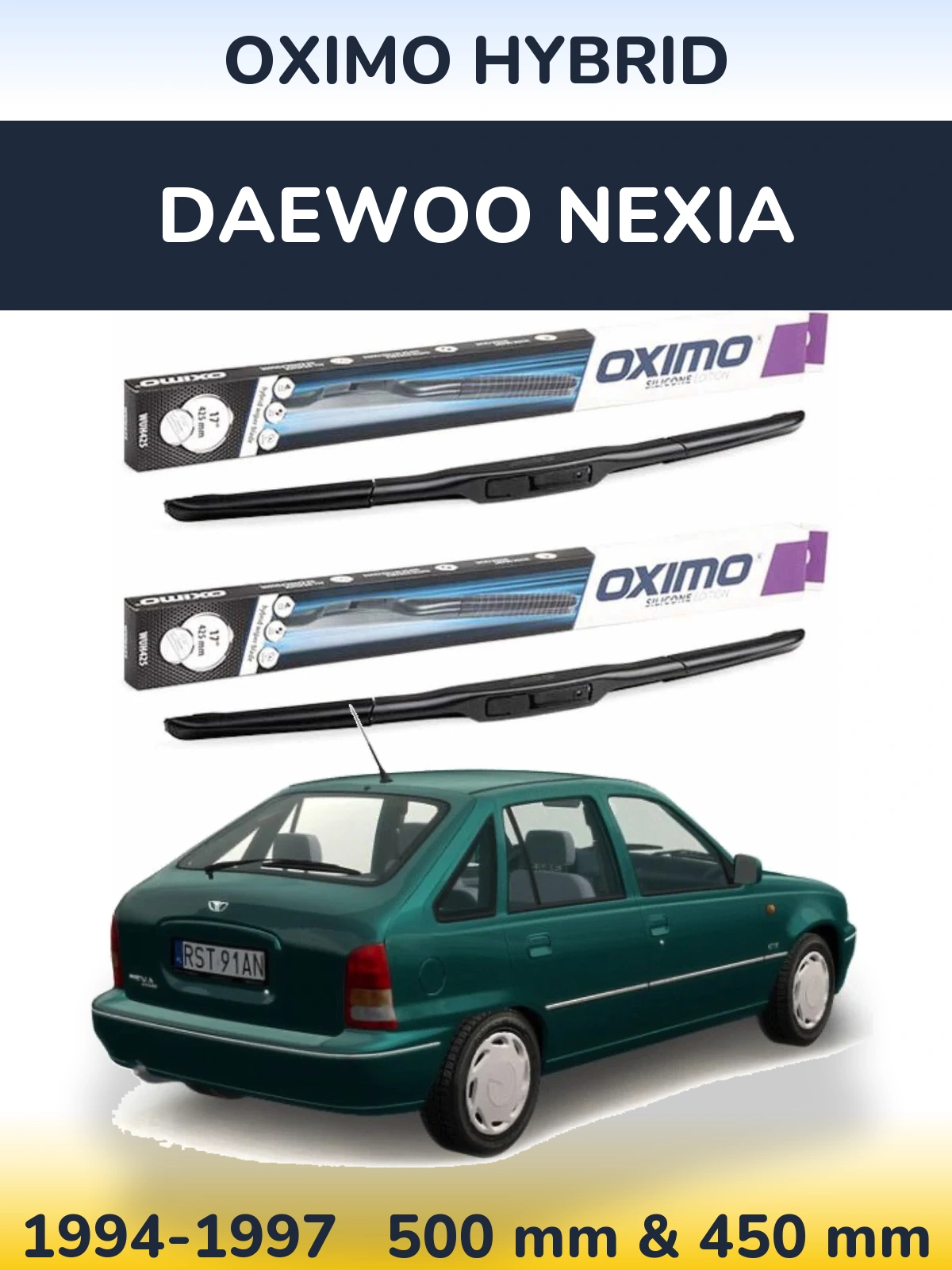 Комплект передних дворников Oximo Hybrid 500 & 450 мм для Daewoo Nexia 1994-1997