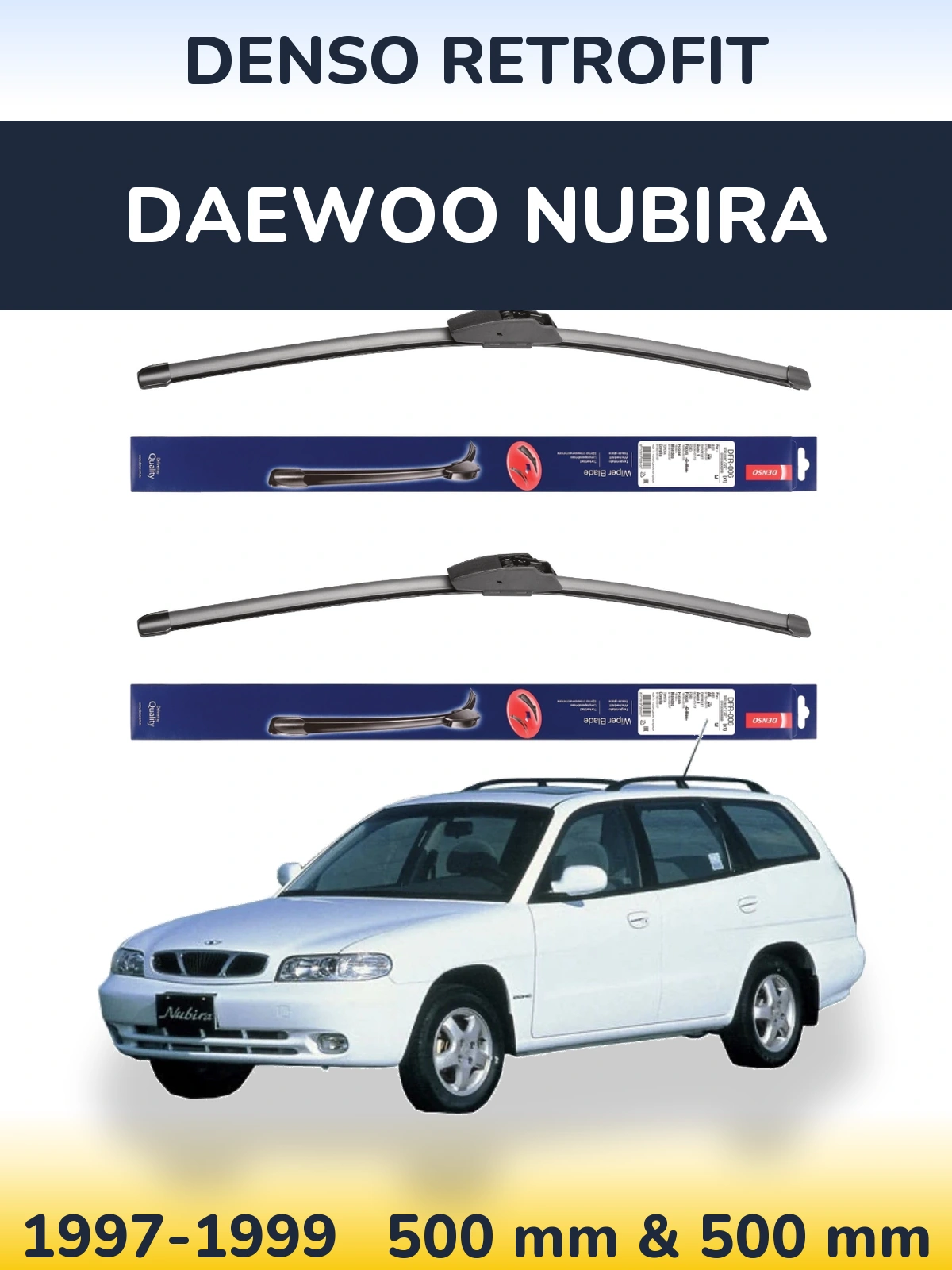 Front wiper blade set Denso Retrofit 500 & 500 mm for Daewoo Nubira 1997-1999
