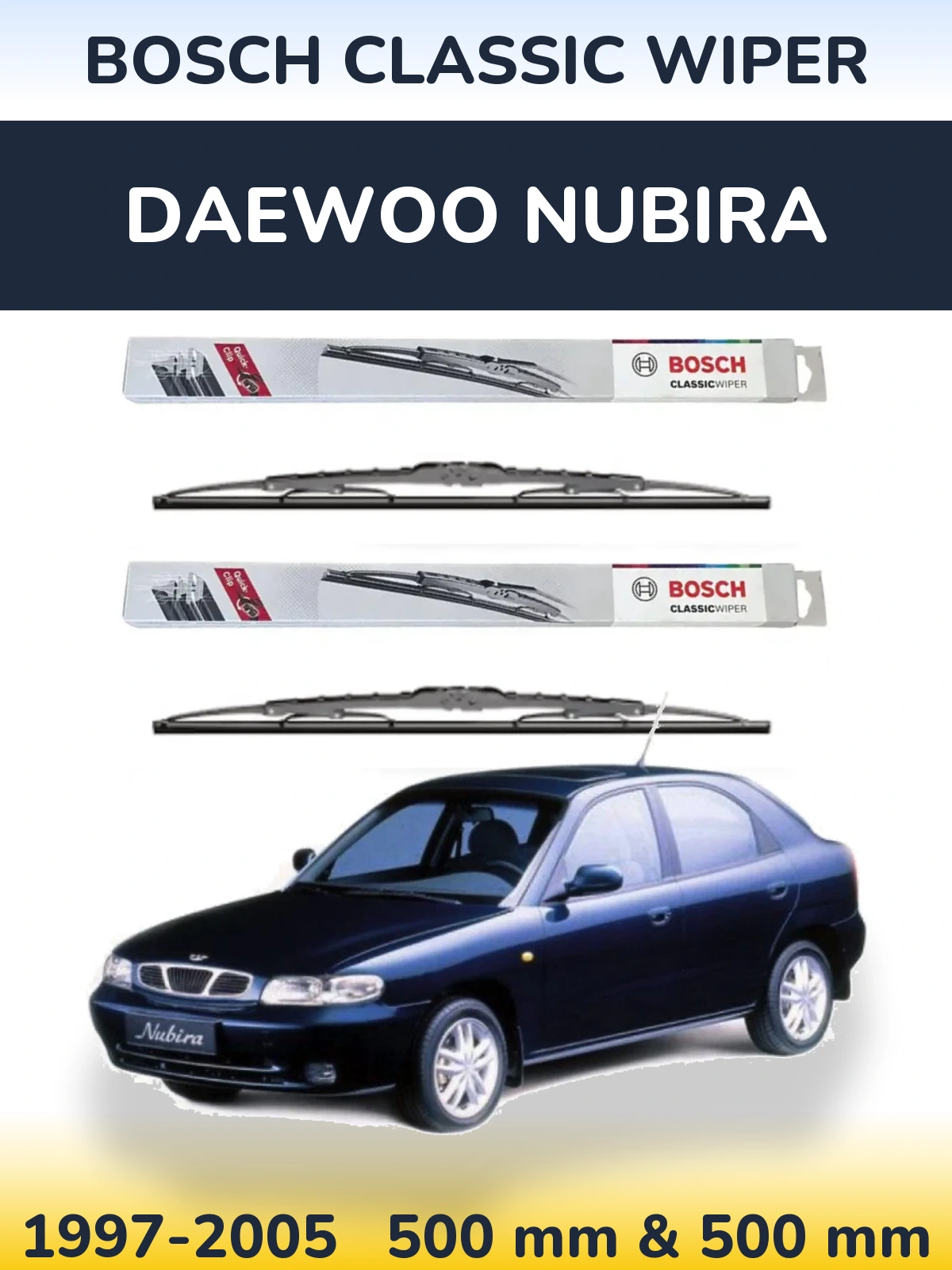 Комплект передніх щіток BOSCH Classic Wiper 500 & 500 мм для Daewoo Nubira 1997-2005