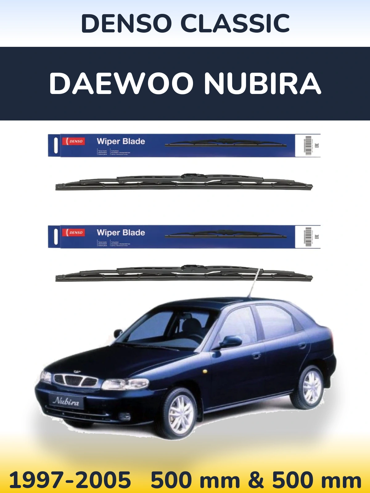 Front wiper blade set Denso Classic 500 & 500 mm for Daewoo Nubira 1997-2005