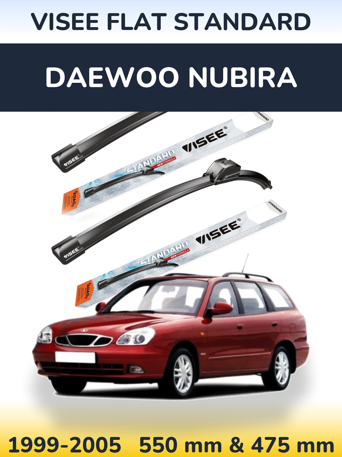 Комплект передних дворников VISEE FLAT STANDARD 550 & 475 мм для Daewoo Nubira 1999-2005
