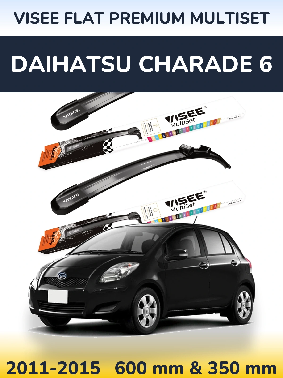 Комплект передніх щіток VISEE FLAT PREMIUM MultiSet 600 & 350 мм для Daihatsu Charade 6 2011-2015