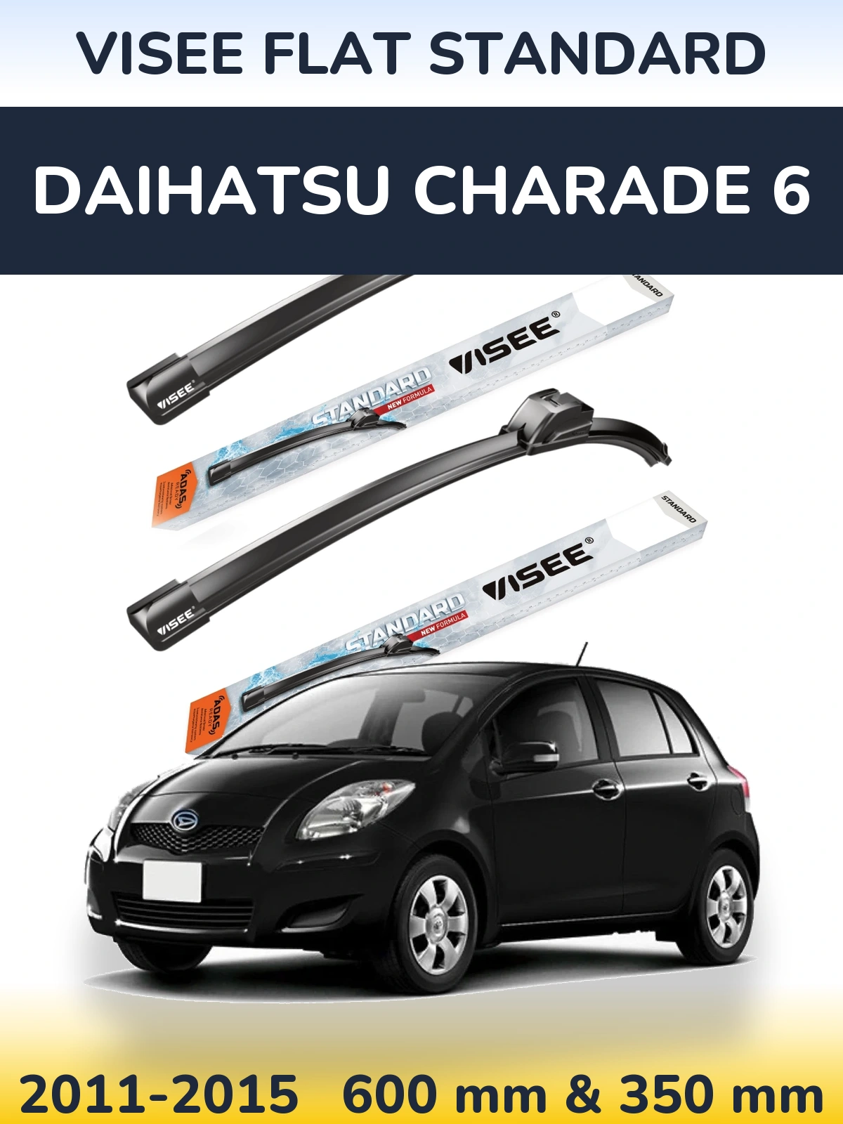 Komplet przednich wycieraczek VISEE FLAT STANDARD 600 & 350 mm do Daihatsu Charade 6 2011-2015