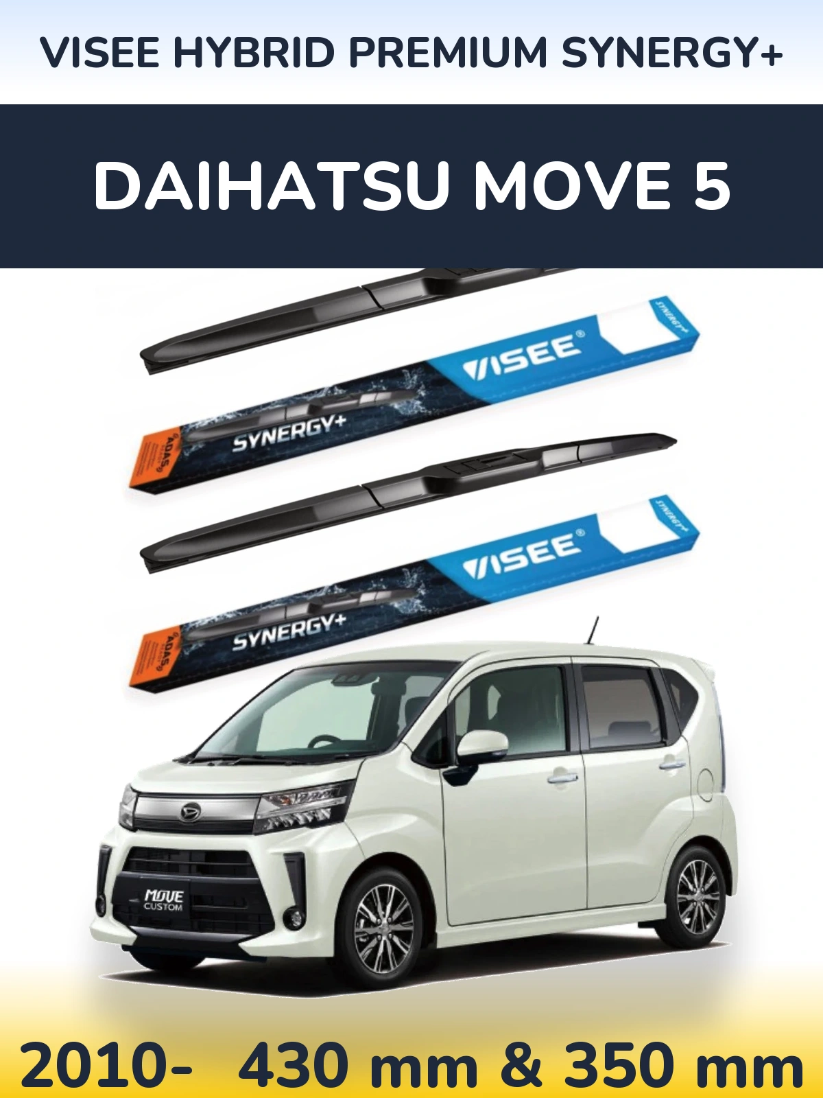 Komplet przednich wycieraczek VISEE HYBRID PREMIUM SYNERGY+ 430 & 350 mm do Daihatsu Move 5 2010-2026