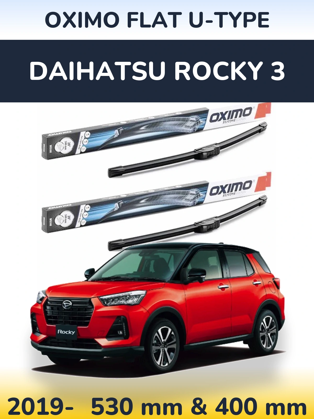 Комплект передних дворников Oximo Flat U-type 530 & 400 мм для Daihatsu Rocky 3 2019-2026