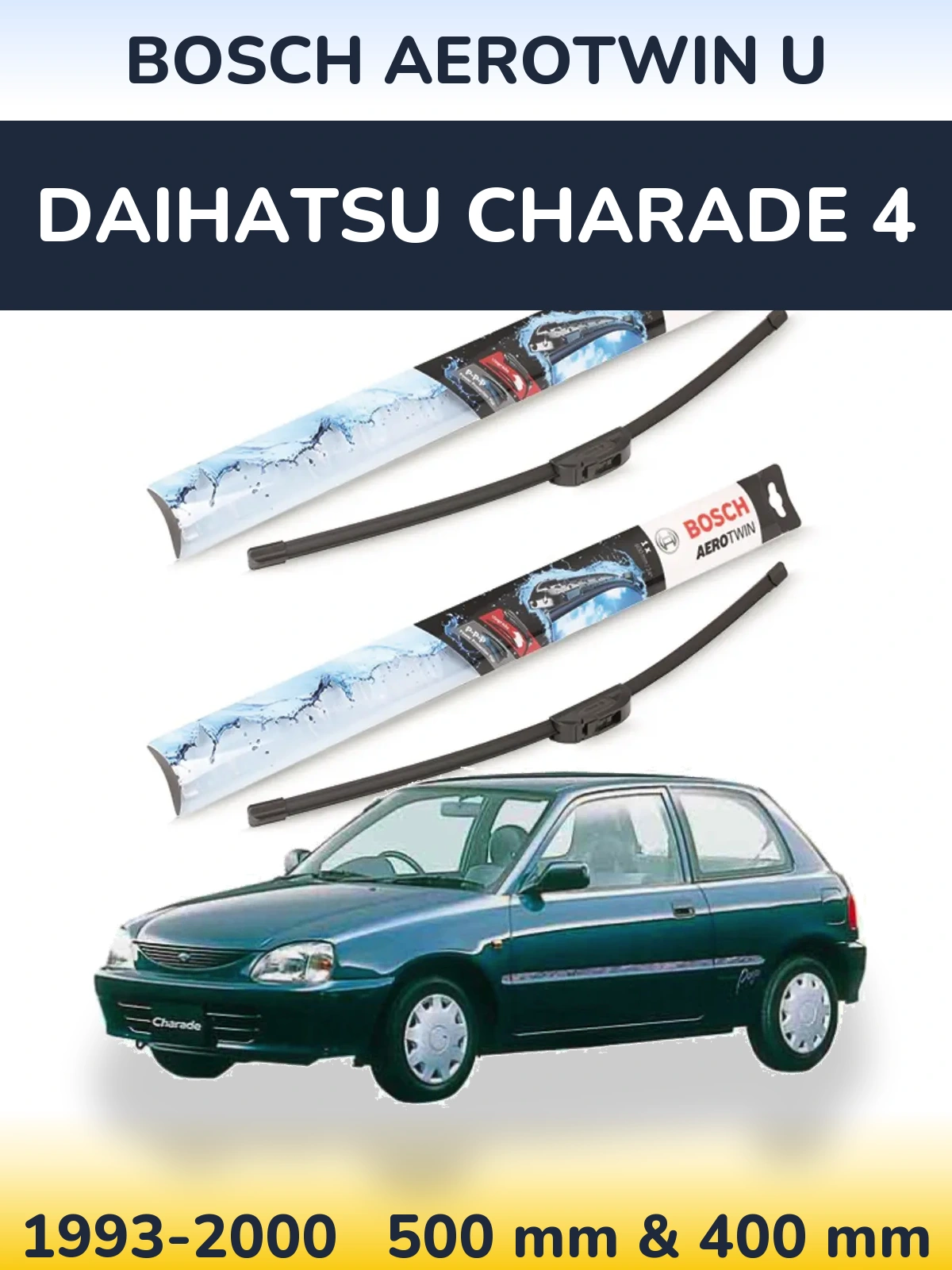 Front wiper blade set BOSCH AeroTwin U 500 & 400 mm for Daihatsu Charade 4 1993-2000
