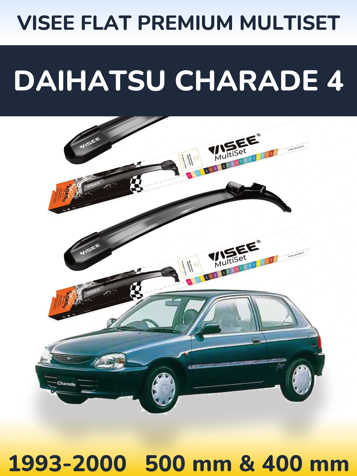 Комплект передних дворников VISEE FLAT PREMIUM MultiSet 500 & 400 мм для Daihatsu Charade 4 1993-2000