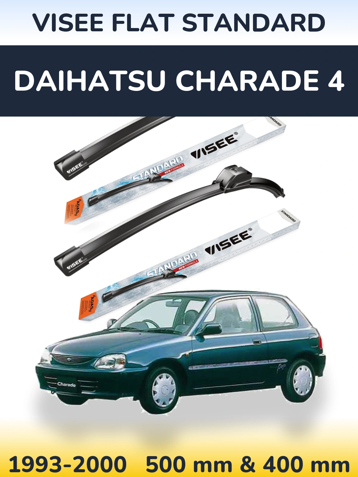 Комплект передних дворников VISEE FLAT STANDARD 500 & 400 мм для Daihatsu Charade 4 1993-2000