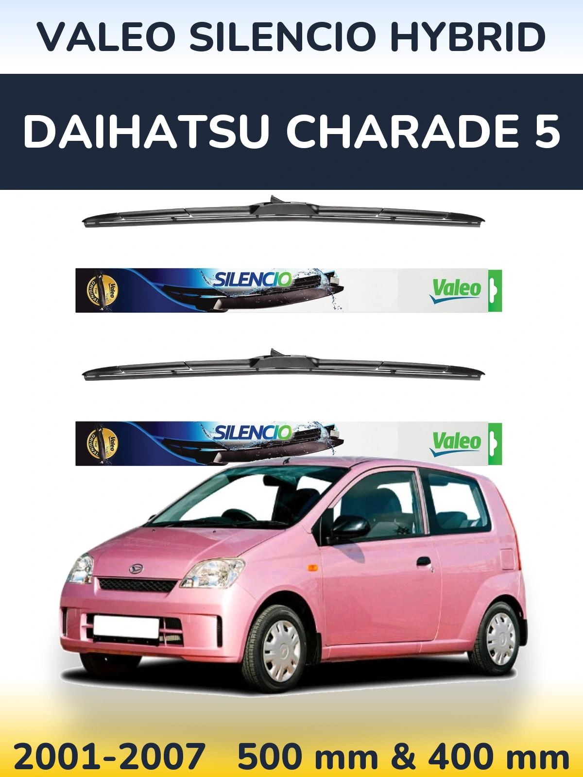 Komplet przednich wycieraczek Valeo Silencio Hybrid 500 & 400 mm do Daihatsu Charade 5 2001-2007