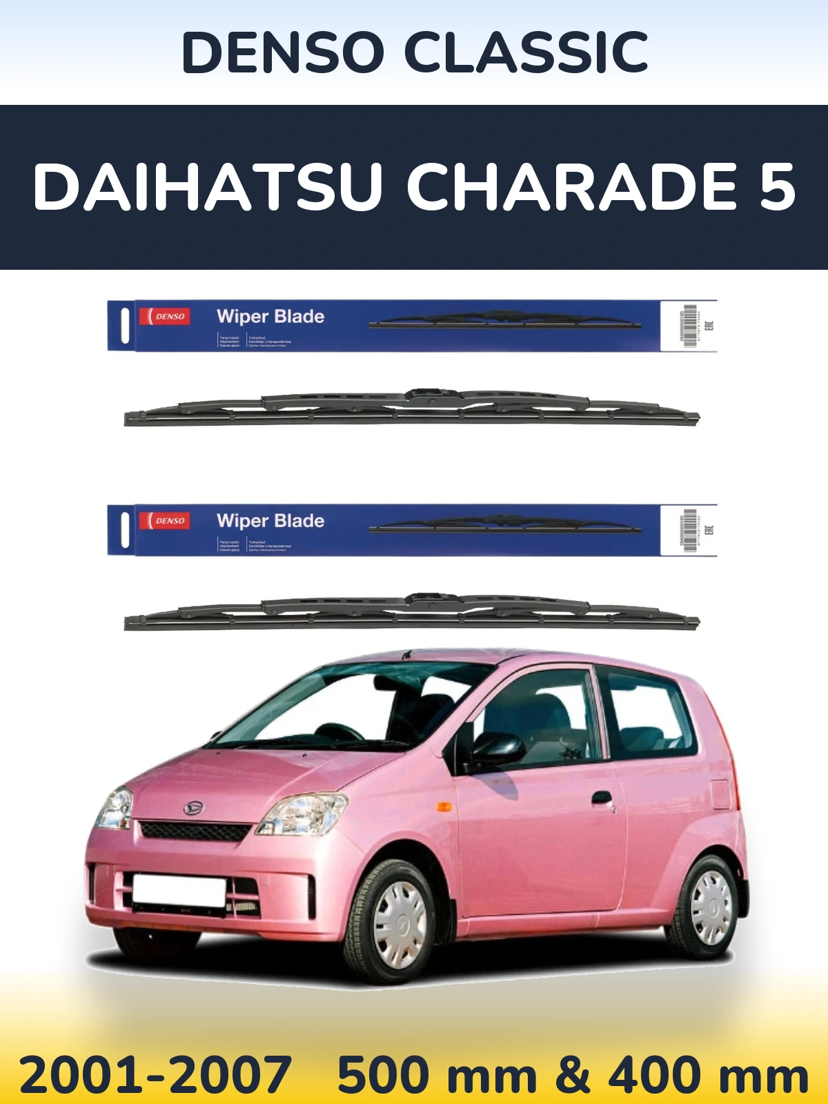 Front wiper blade set Denso Classic 500 & 400 mm for Daihatsu Charade 5 2001-2007