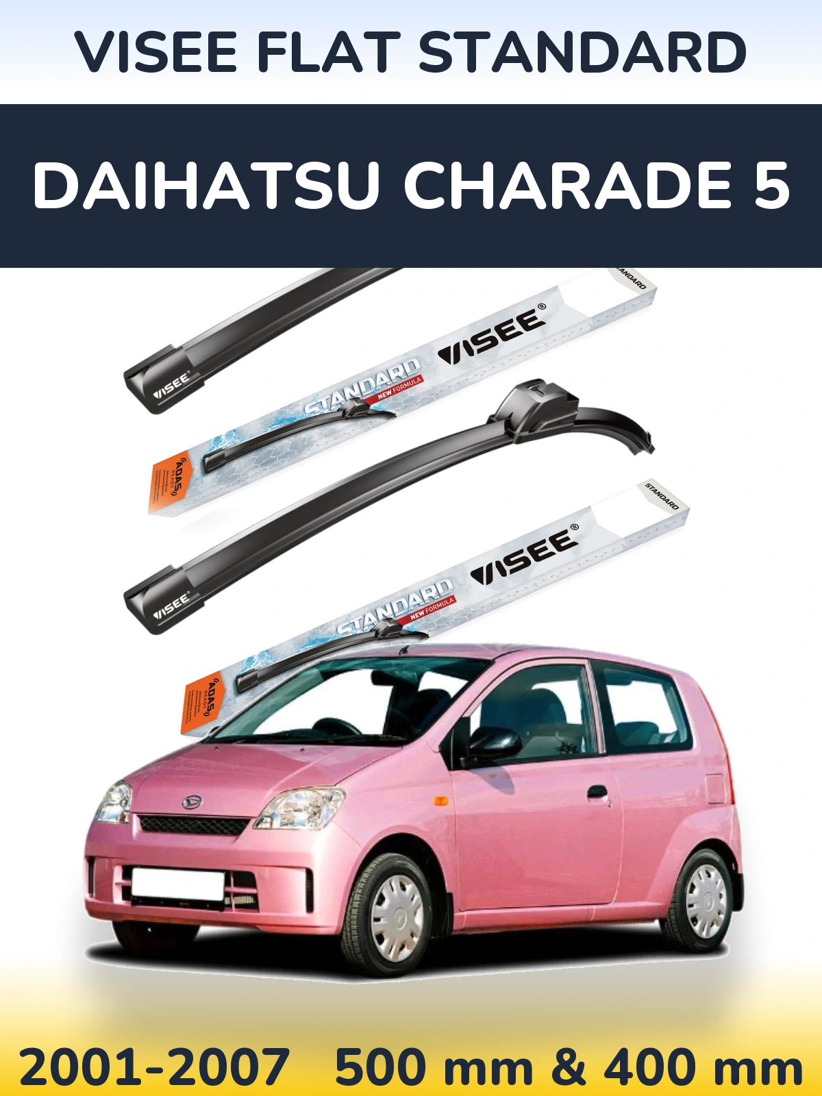 Комплект передних дворников VISEE FLAT STANDARD 500 & 400 мм для Daihatsu Charade 5 2001-2007