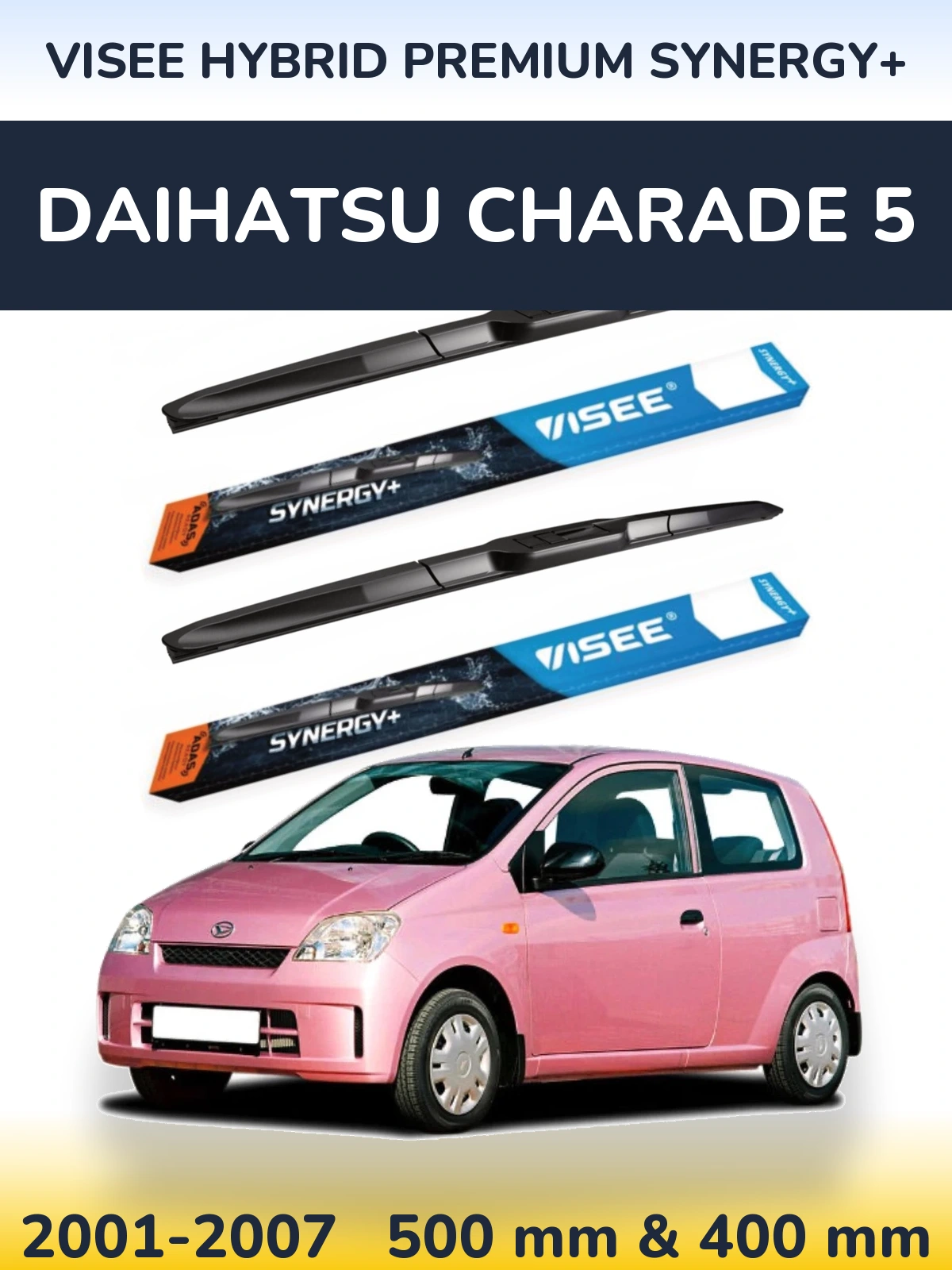 Front wiper blade set VISEE HYBRID PREMIUM SYNERGY+ 500 & 400 mm for Daihatsu Charade 5 2001-2007