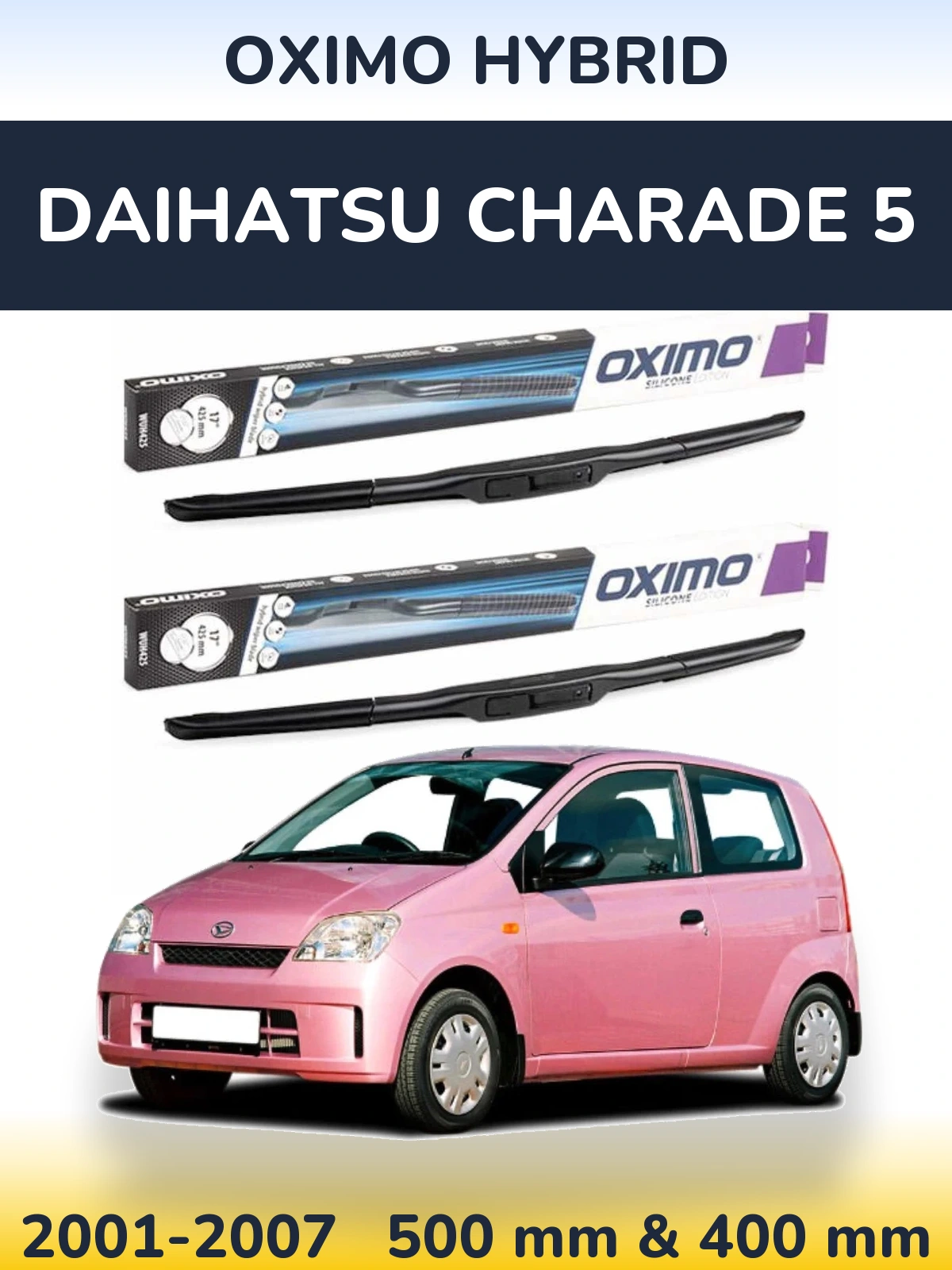 Komplet przednich wycieraczek Oximo Hybrid 500 & 400 mm do Daihatsu Charade 5 2001-2007