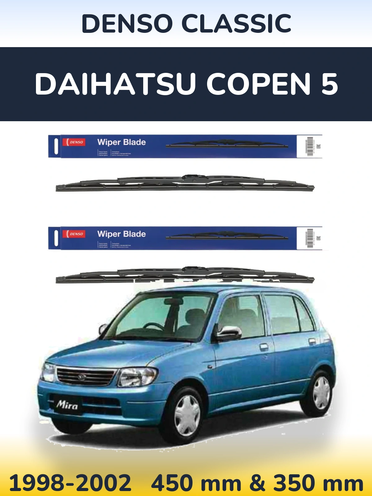 Front wiper blade set Denso Classic 450 & 350 mm for Daihatsu Copen 5 1998-2002