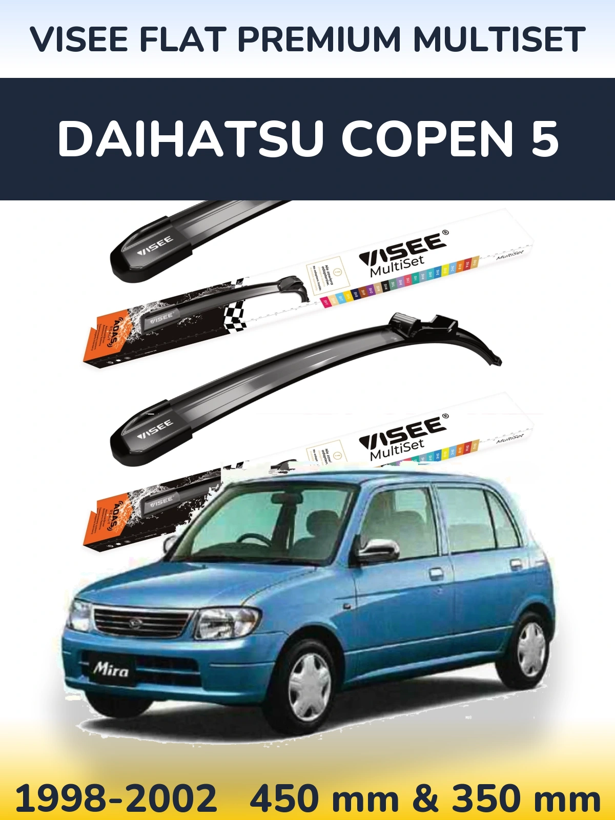 Komplet przednich wycieraczek VISEE FLAT PREMIUM MultiSet 450 & 350 mm do Daihatsu Copen 5 1998-2002