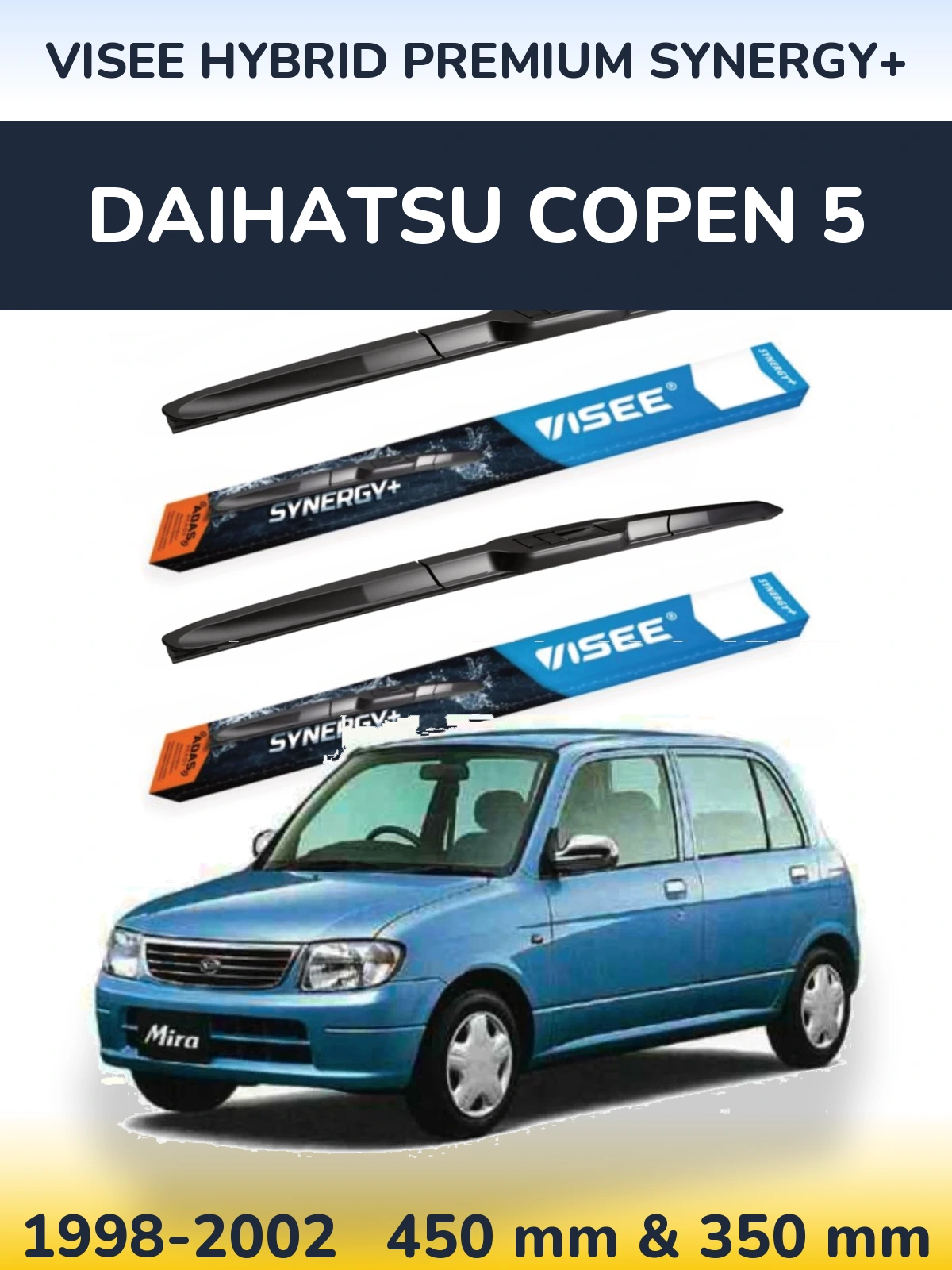 Komplet przednich wycieraczek VISEE HYBRID PREMIUM SYNERGY+ 450 & 350 mm do Daihatsu Copen 5 1998-2002