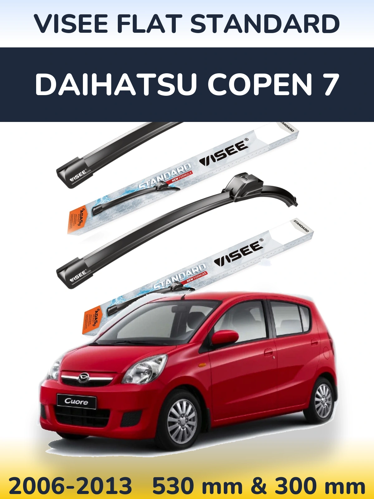 Komplet przednich wycieraczek VISEE FLAT STANDARD 530 & 300 mm do Daihatsu Copen 7 2006-2013