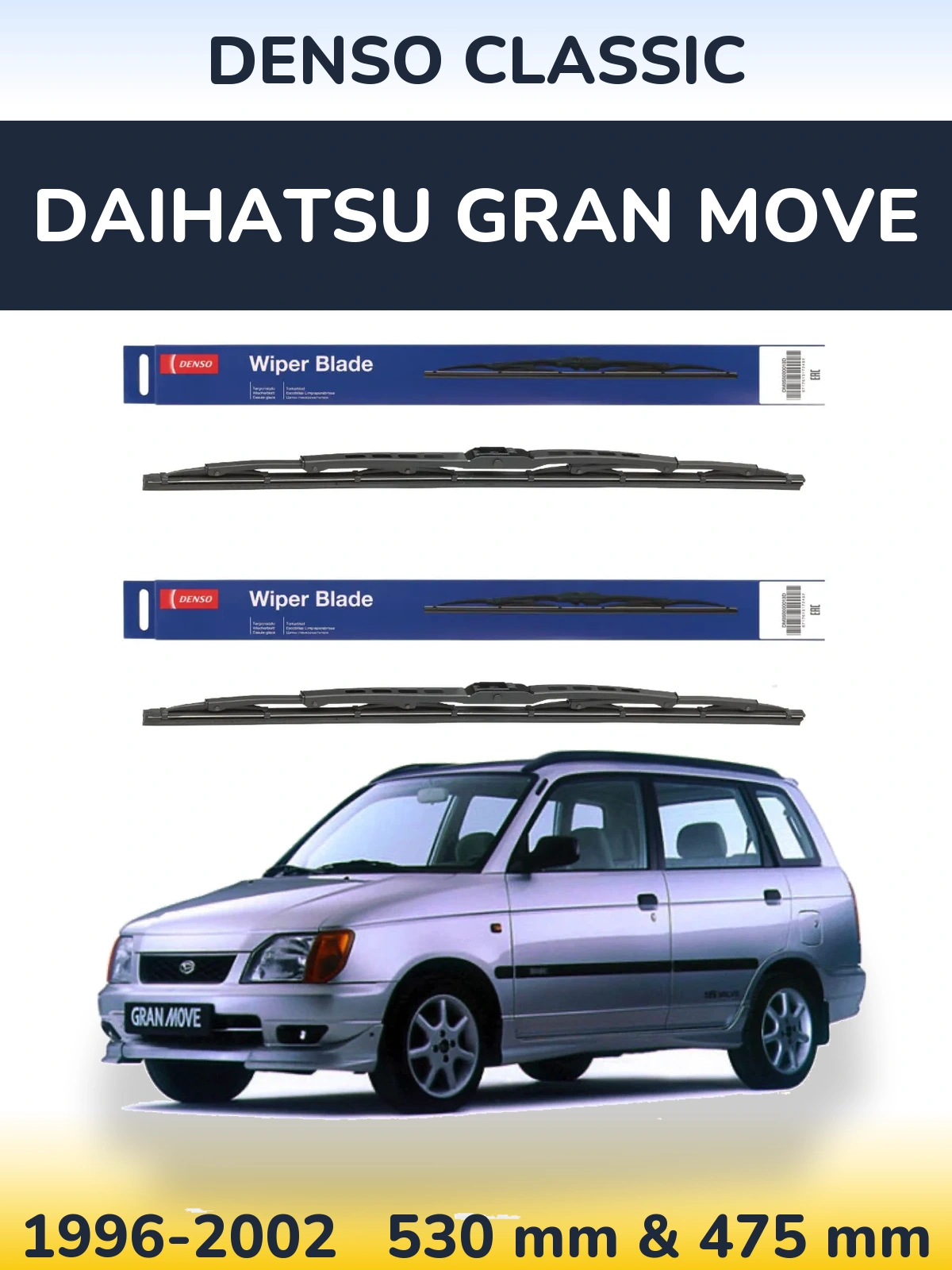 Komplet przednich wycieraczek Denso Classic 530 & 475 mm do Daihatsu Gran Move 1996-2002