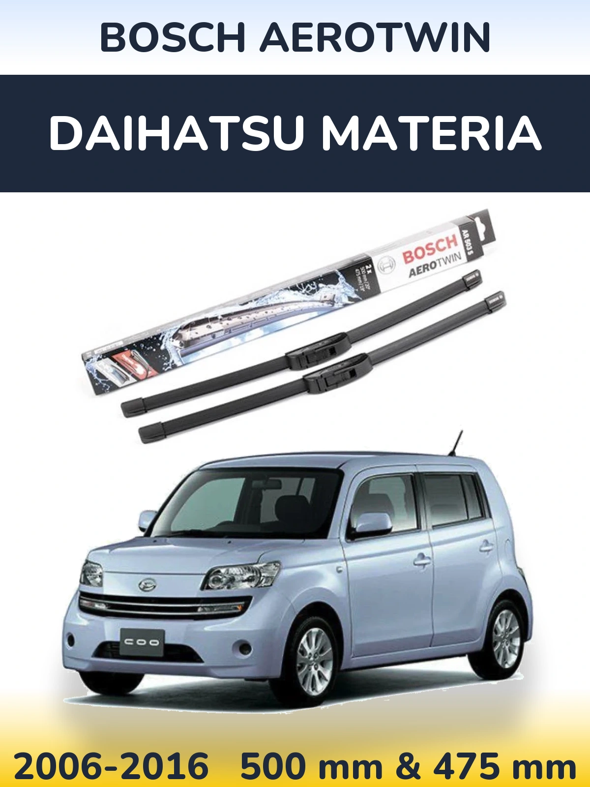 Комплект передних дворников BOSCH AeroTwin 500 & 475 мм для Daihatsu Materia 2006-2016