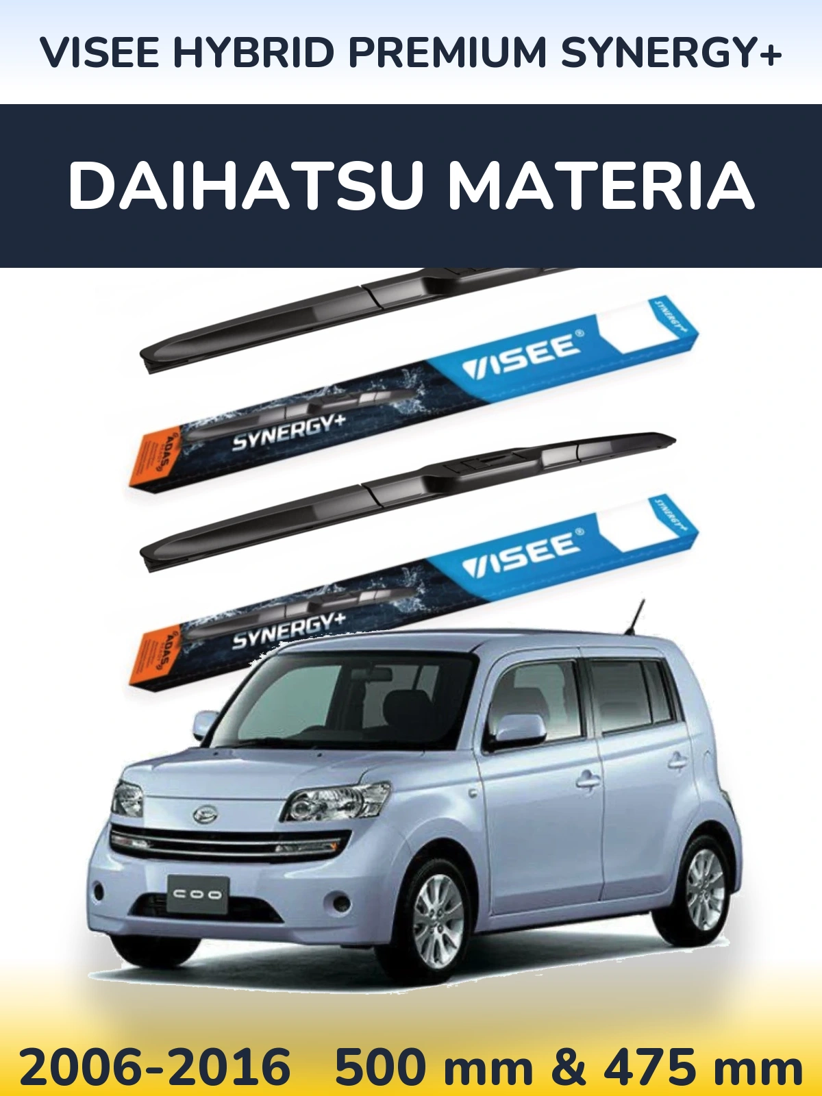 Комплект передних дворников VISEE HYBRID PREMIUM SYNERGY+ 500 & 475 мм для Daihatsu Materia 2006-2016