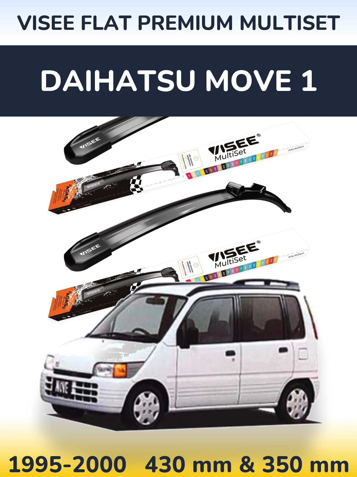Komplet przednich wycieraczek VISEE FLAT PREMIUM MultiSet 430 & 350 mm do Daihatsu Move 1 1995-2000