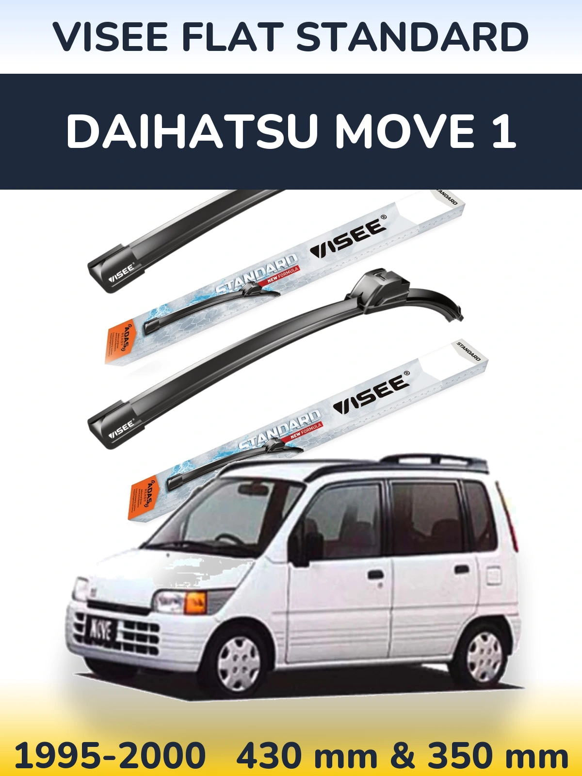 Komplet przednich wycieraczek VISEE FLAT STANDARD 430 & 350 mm do Daihatsu Move 1 1995-2000