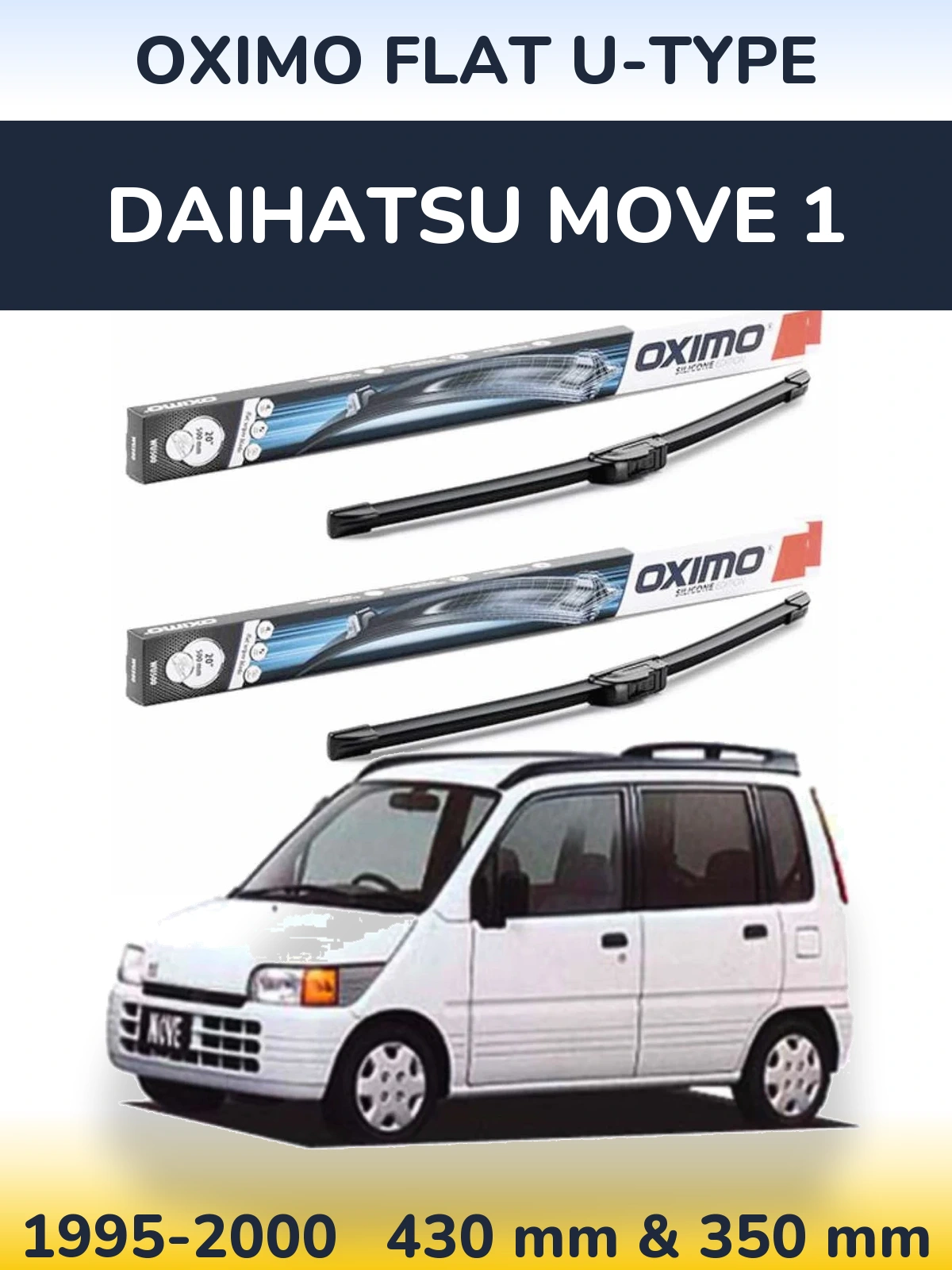 Комплект передних дворников Oximo Flat U-type 430 & 350 мм для Daihatsu Move 1 1995-2000