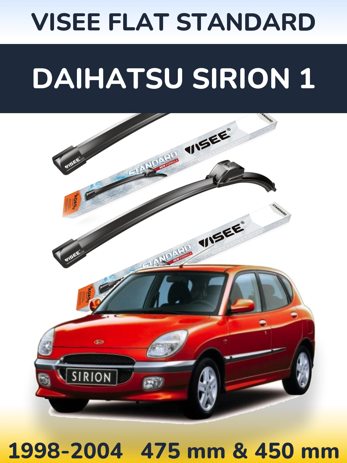 Комплект передних дворников VISEE FLAT STANDARD 475 & 450 мм для Daihatsu SIrion 1 1998-2004
