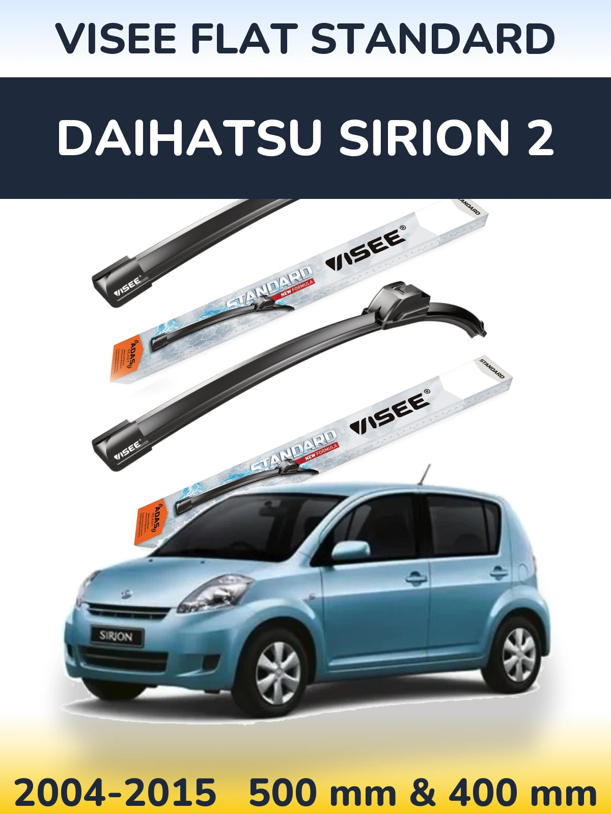 Комплект передних дворников VISEE FLAT STANDARD 500 & 400 мм для Daihatsu SIrion 2 2004-2015