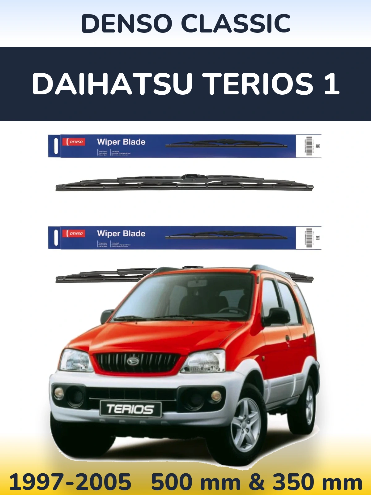 Front wiper blade set Denso Classic 500 & 350 mm for Daihatsu Terios 1 1997-2005