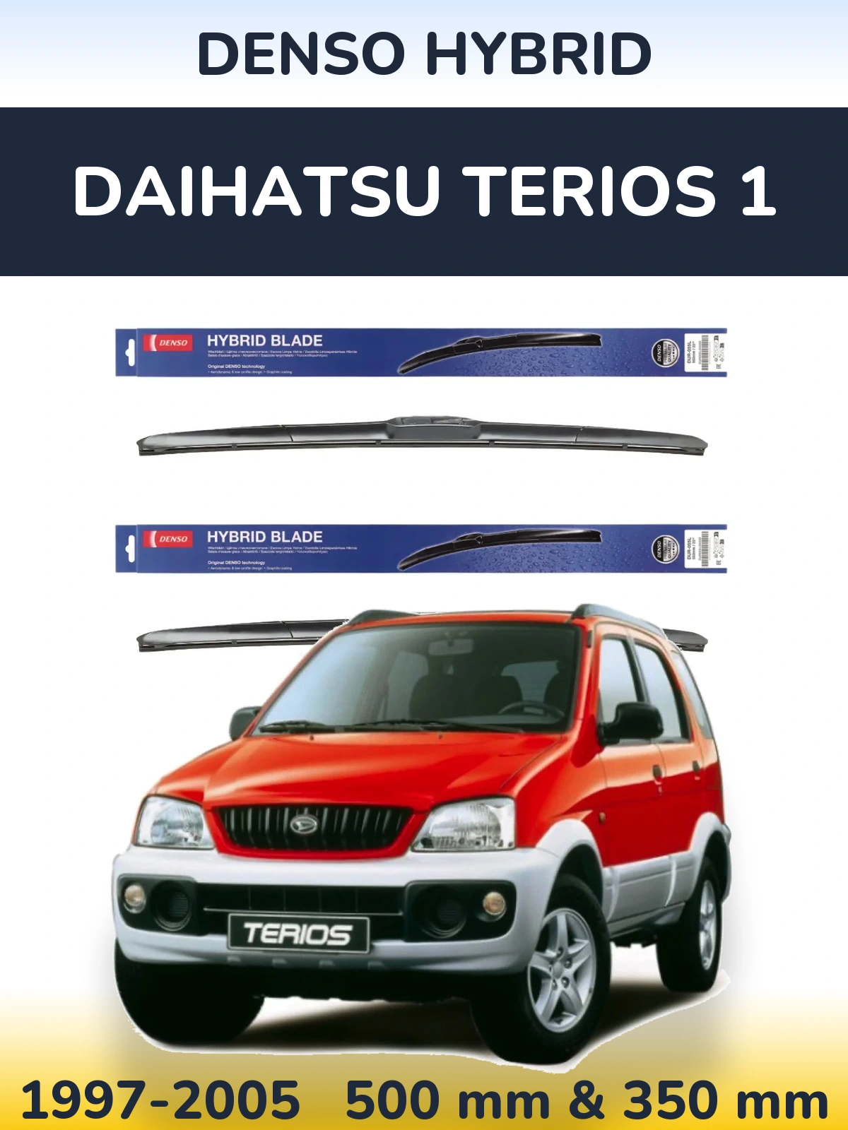 Front wiper blade set Denso Hybrid 500 & 350 mm for Daihatsu Terios 1 1997-2005