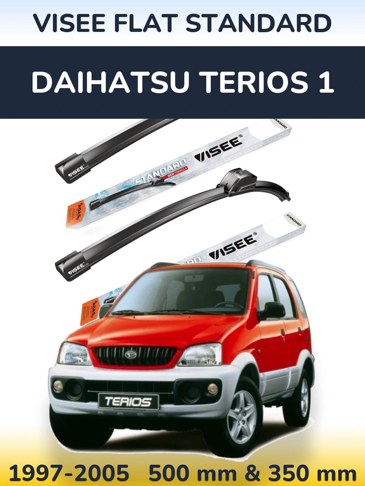 Komplet przednich wycieraczek VISEE FLAT STANDARD 500 & 350 mm do Daihatsu Terios 1 1997-2005