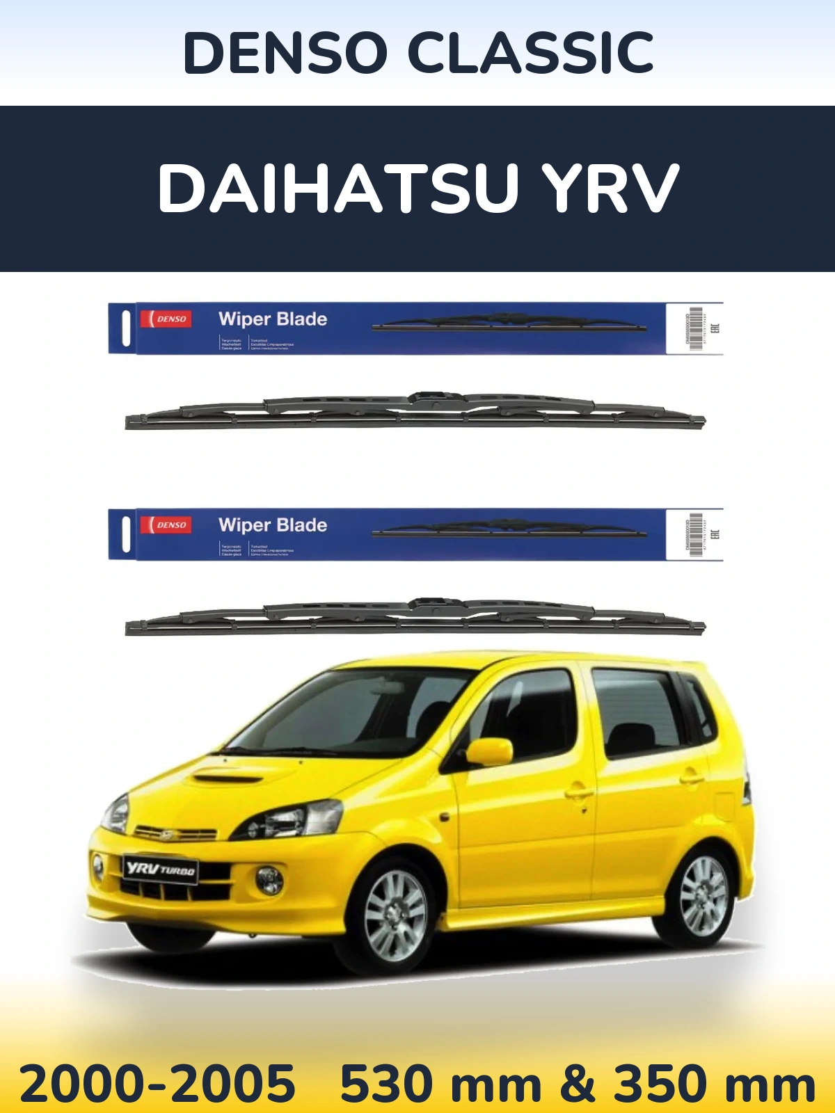 Front wiper blade set Denso Classic 530 & 350 mm for Daihatsu YRV 2000-2005