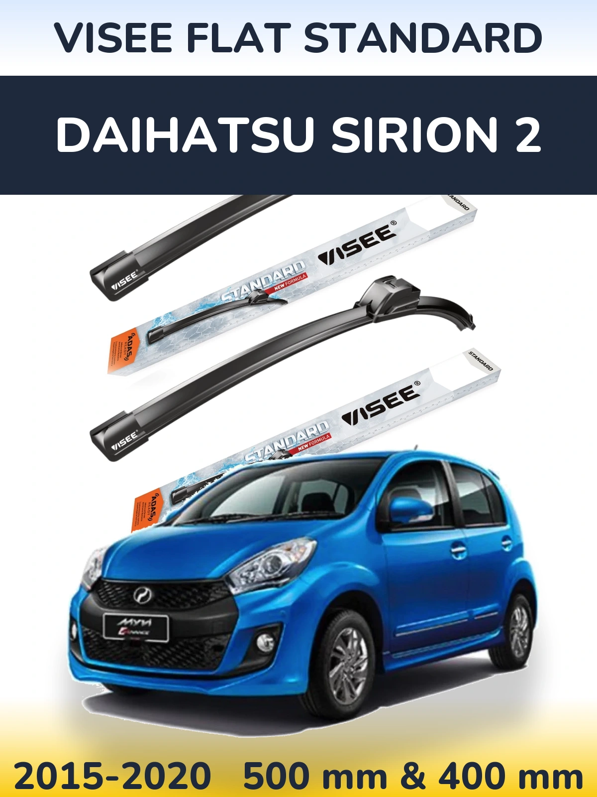 Комплект передніх щіток VISEE FLAT STANDARD 500 & 400 мм для Daihatsu SIrion 2 2015-2020