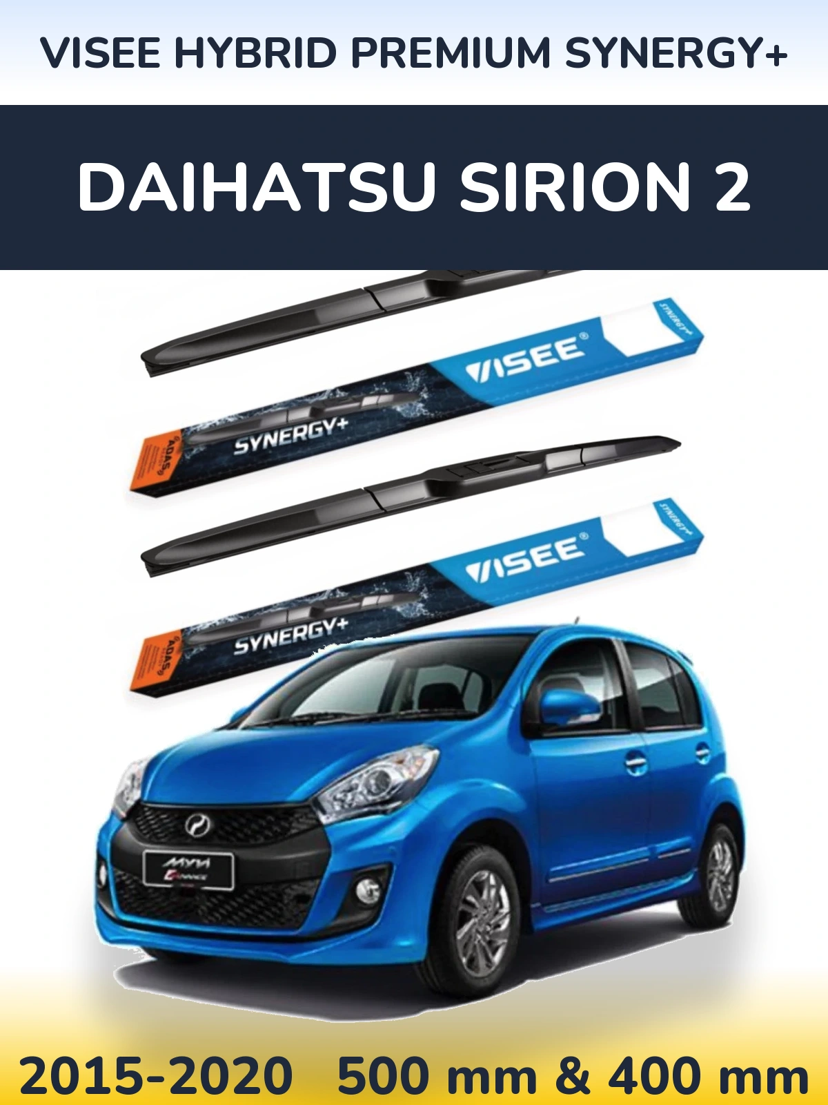 Комплект передніх щіток VISEE HYBRID PREMIUM SYNERGY+ 500 & 400 мм для Daihatsu SIrion 2 2015-2020
