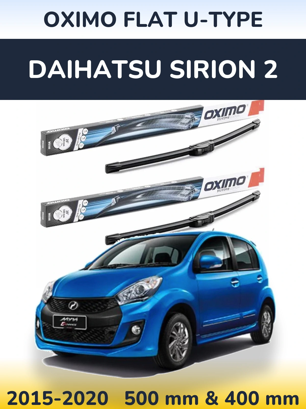 Комплект передних дворников Oximo Flat U-type 500 & 400 мм для Daihatsu SIrion 2 2015-2020