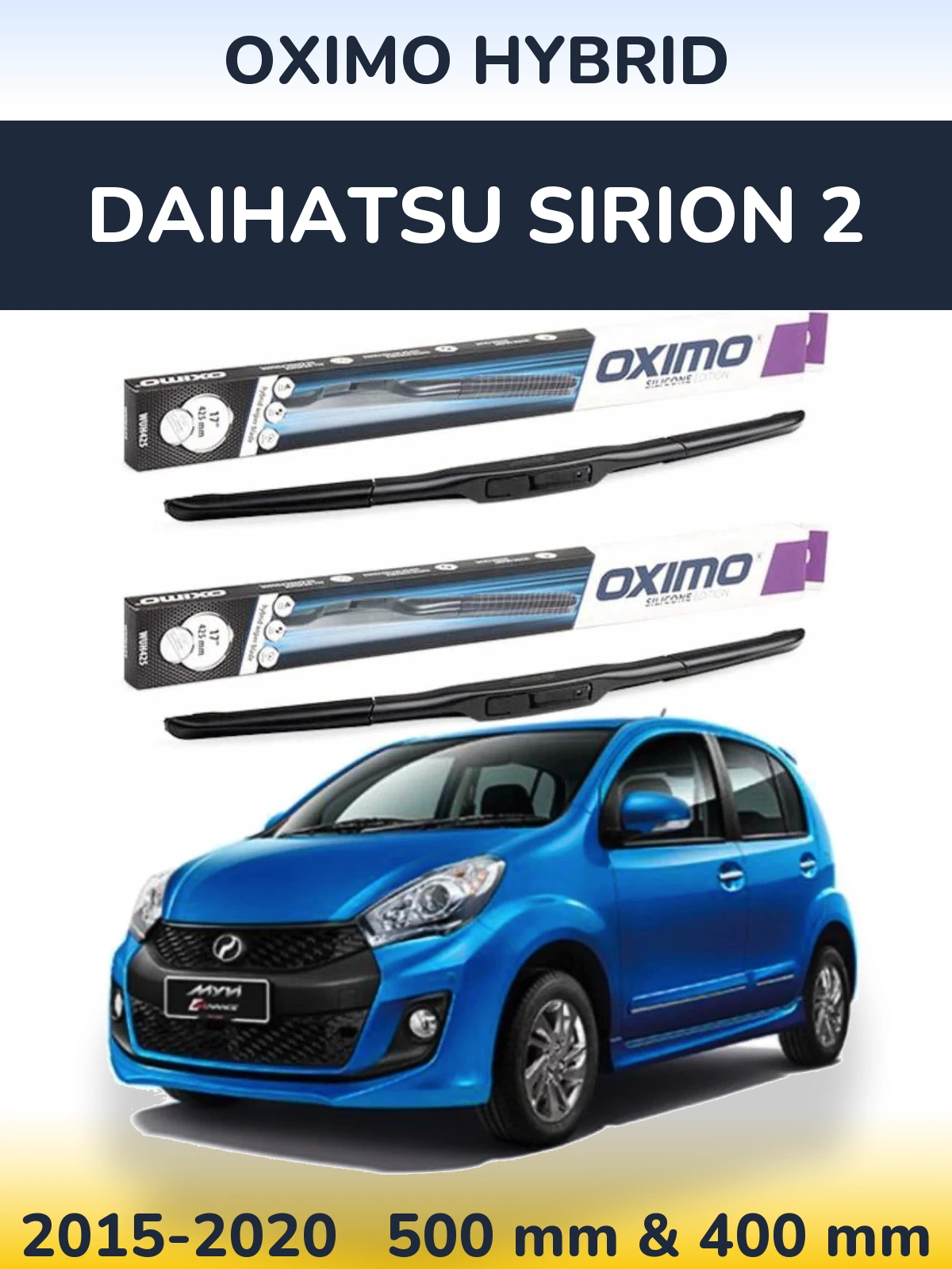 Komplet przednich wycieraczek Oximo Hybrid 500 & 400 mm do Daihatsu SIrion 2 2015-2020