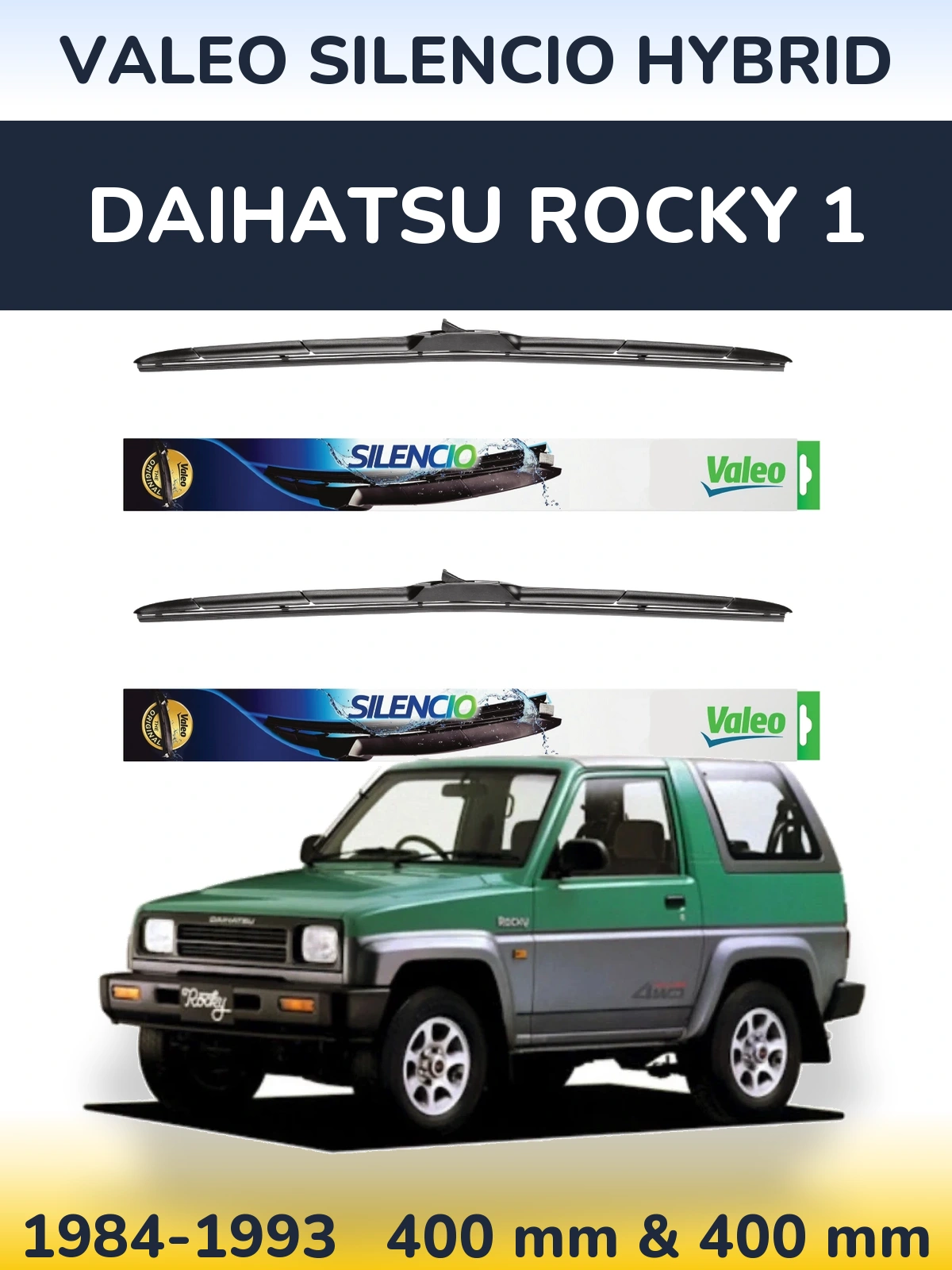 Komplet przednich wycieraczek Valeo Silencio Hybrid 400 & 400 mm do Daihatsu Rocky 1 1984-1993